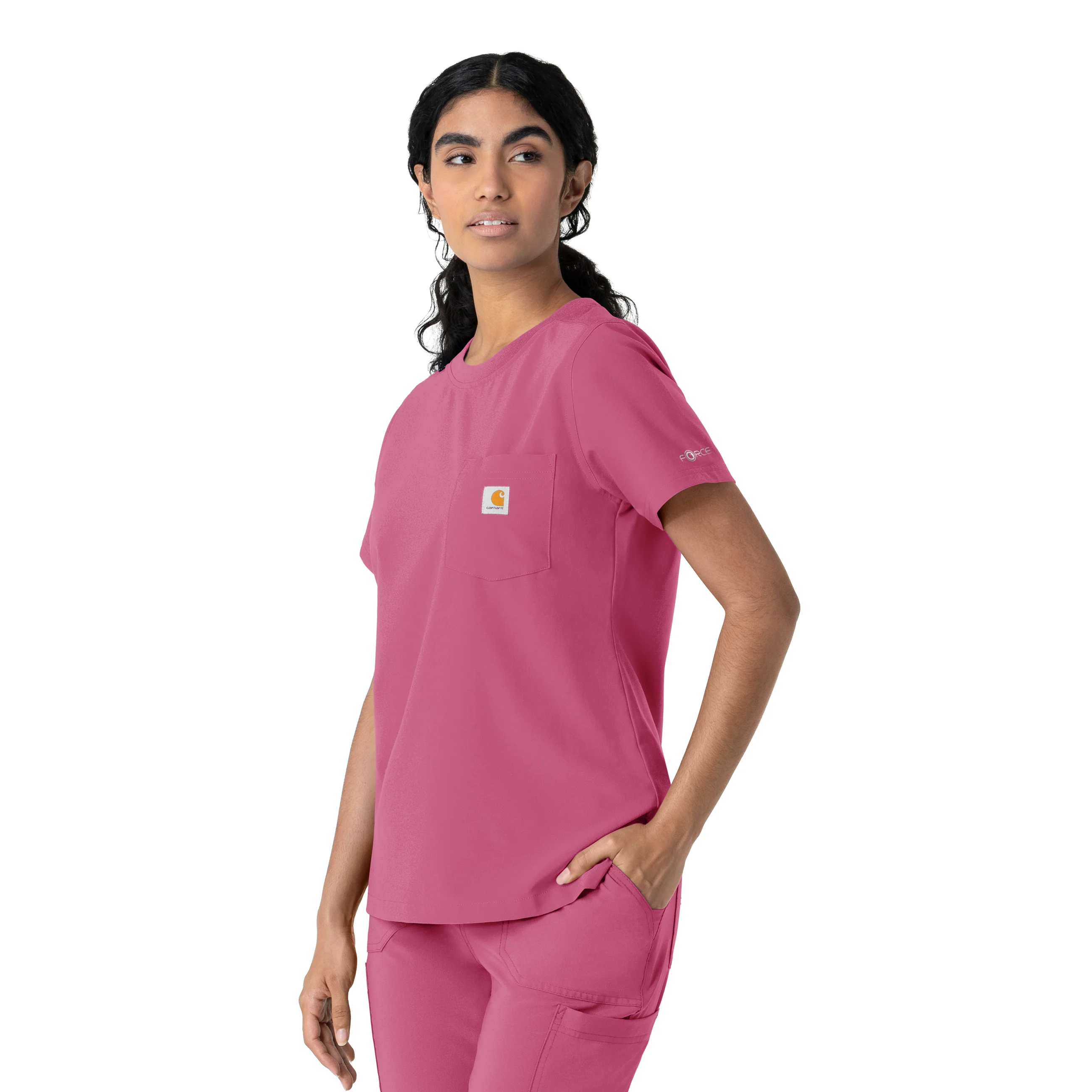 Carhartt Force Cross-Flex Women's Crew Neck Scrub Top - Electric Fuschia - Image 4