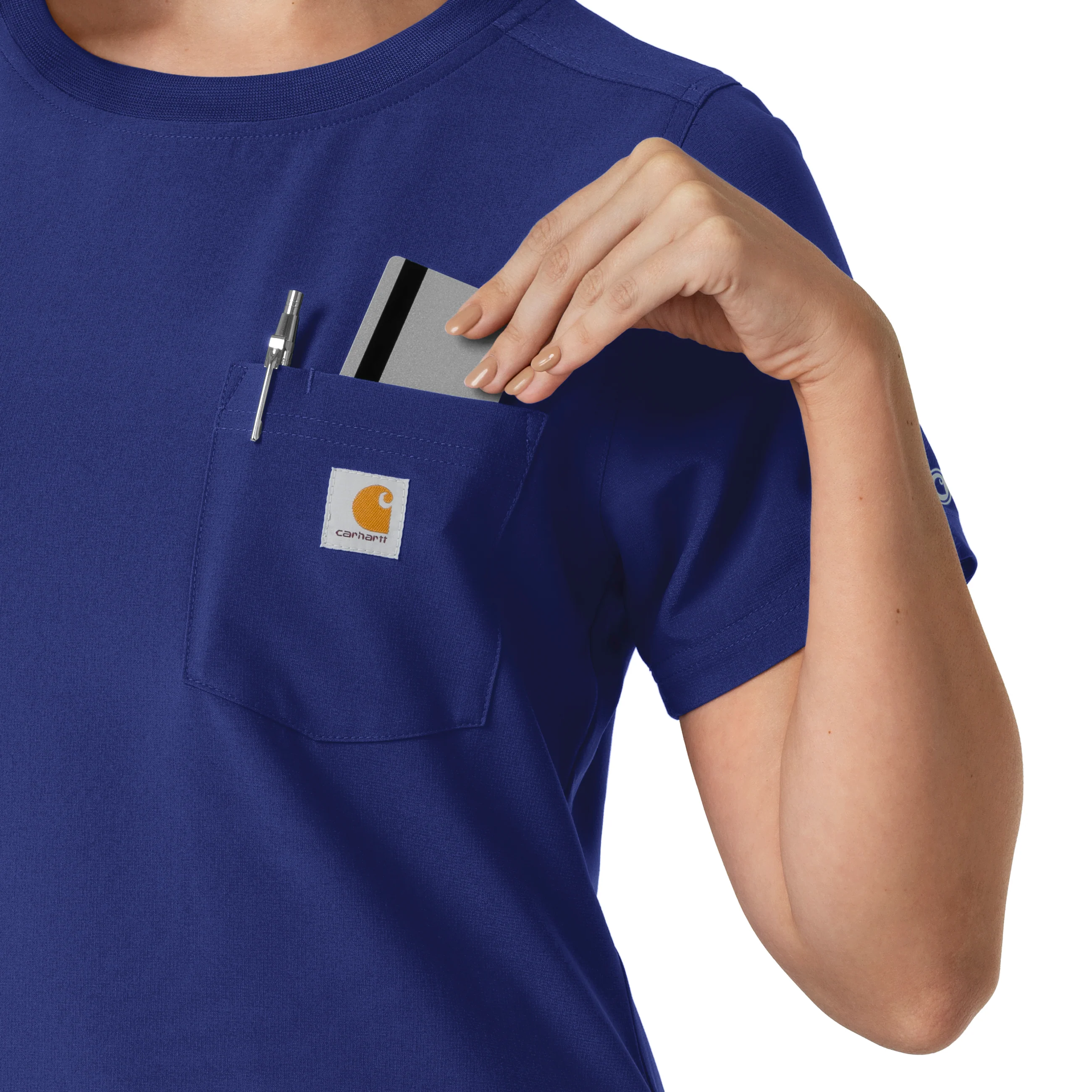 Carhartt Force Cross-Flex Women's Crew Neck Scrub Top - Galaxy Blue - Image 7