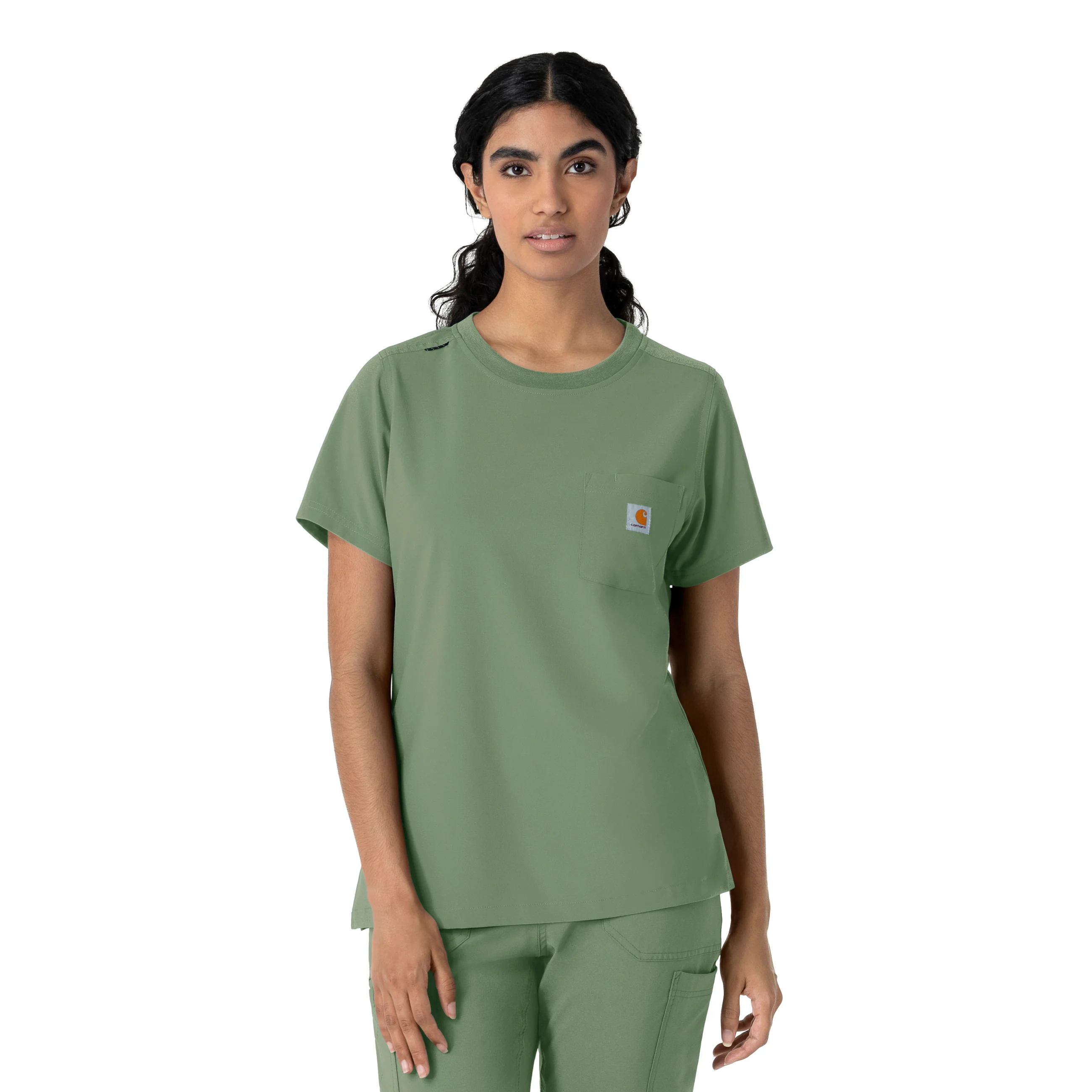 Carhartt Force Cross-Flex Women's Crew Neck Scrub Top - Green Slate