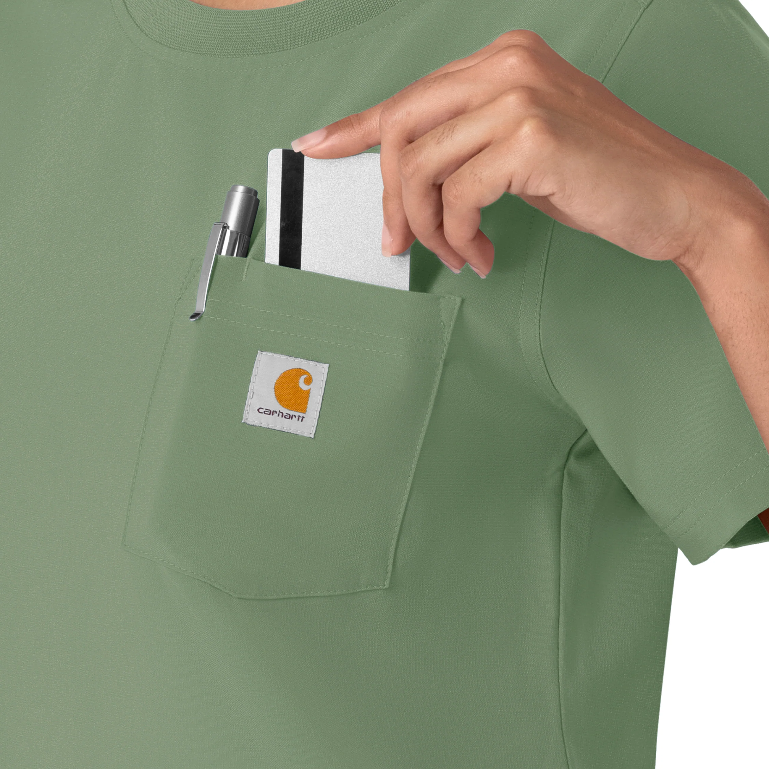 Carhartt Force Cross-Flex Women's Crew Neck Scrub Top - Green Slate - Image 6