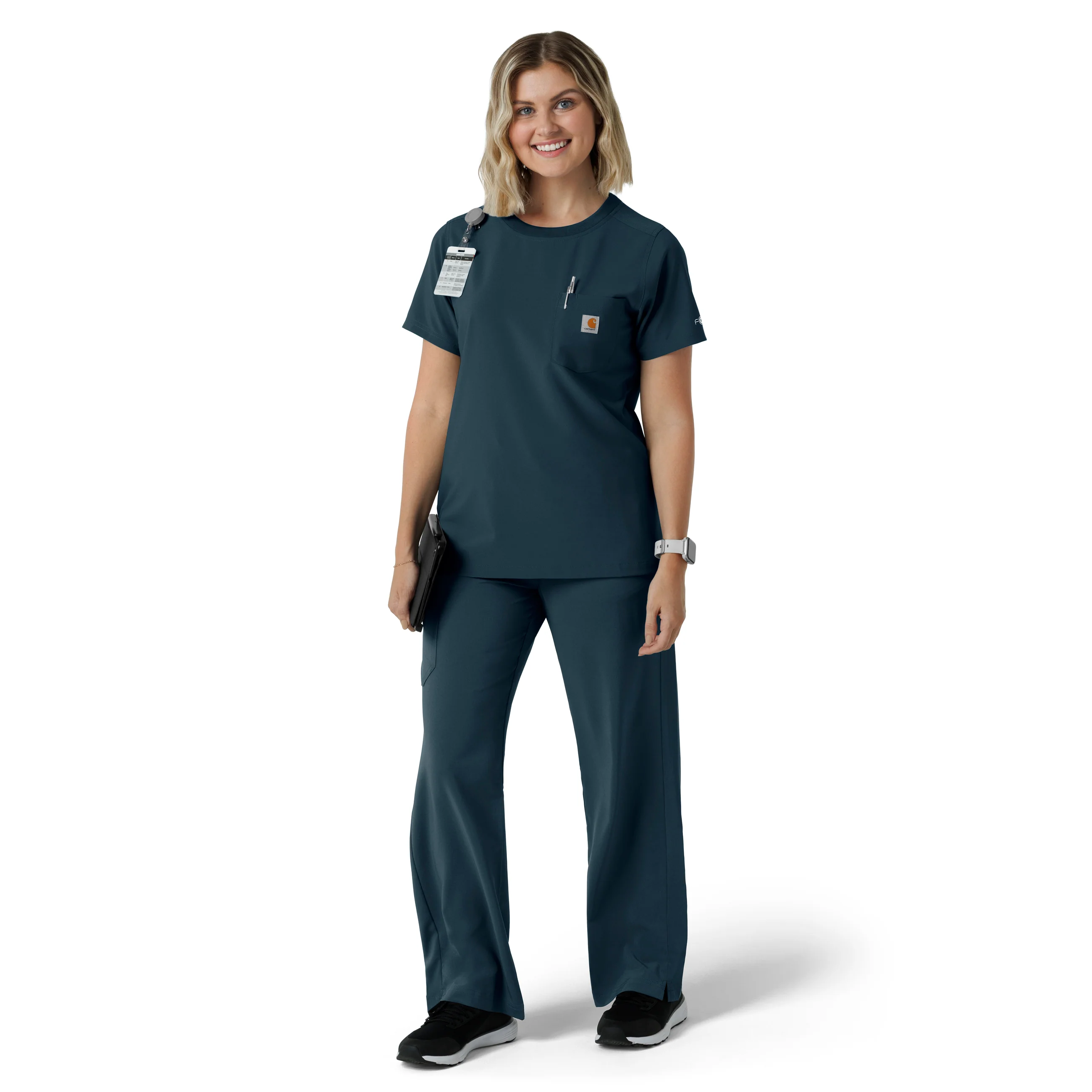Carhartt Force Cross-Flex Women's Crew Neck Scrub Top - Navy - Image 3