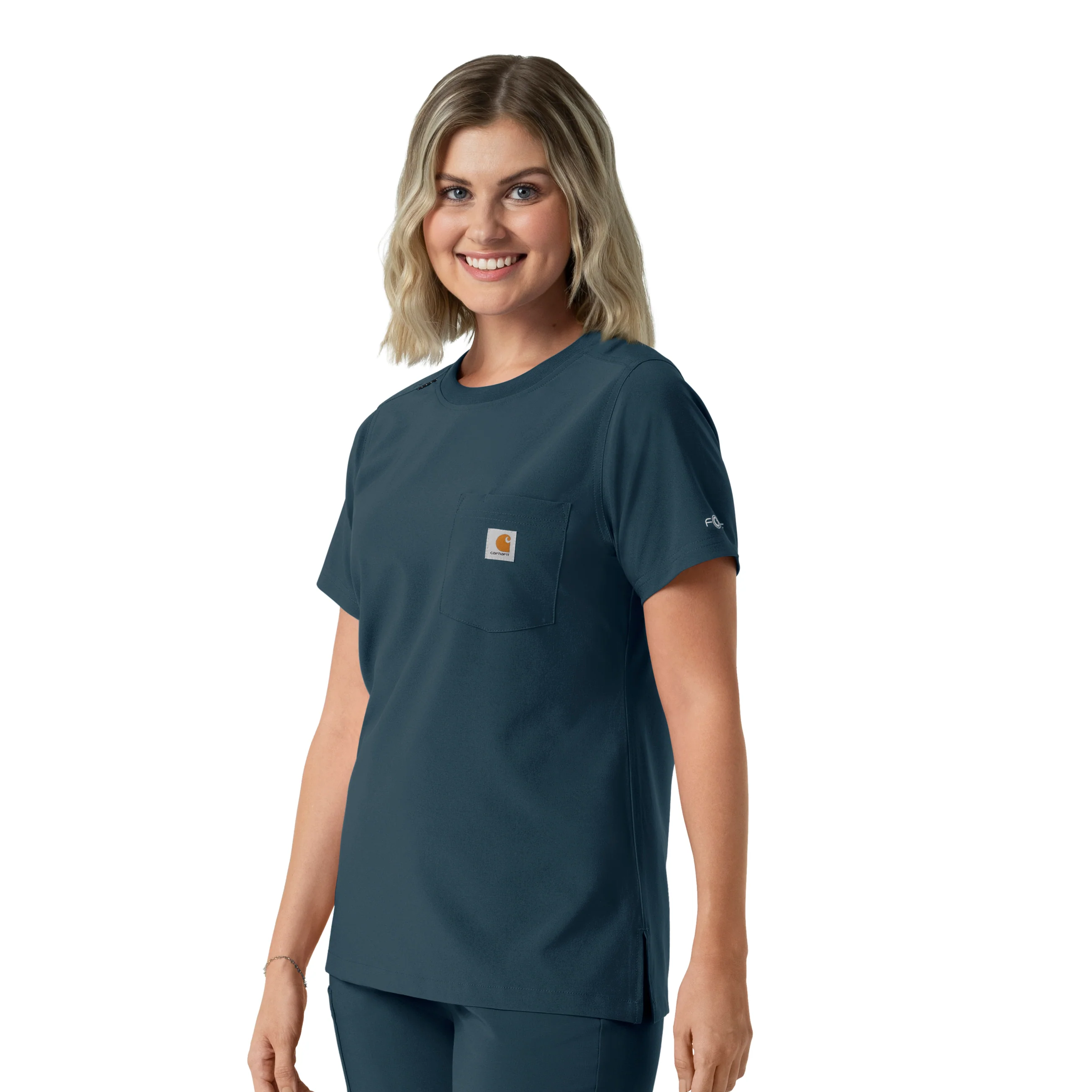Carhartt Force Cross-Flex Women's Crew Neck Scrub Top - Navy - Image 4