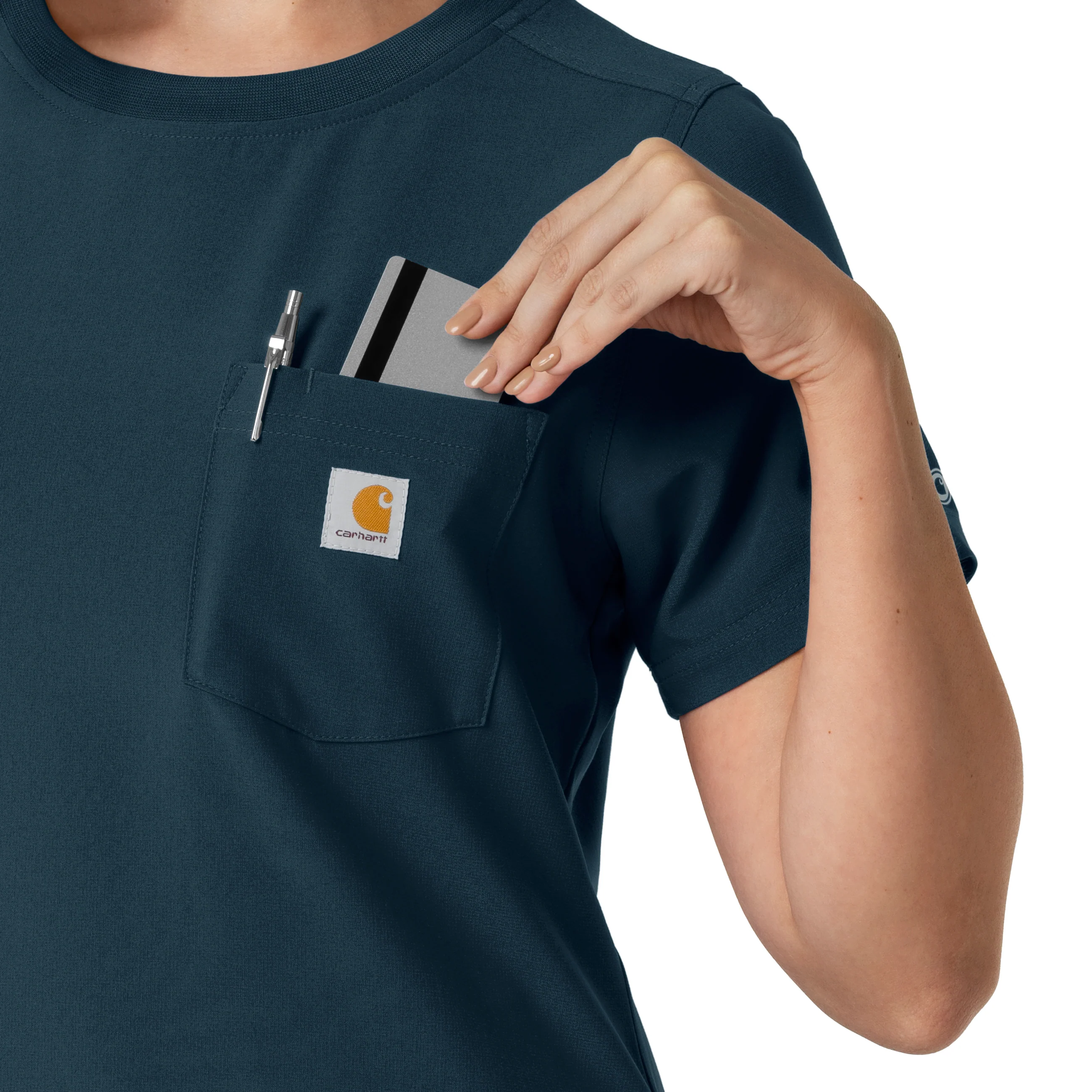 Carhartt Force Cross-Flex Women's Crew Neck Scrub Top - Navy - Image 7