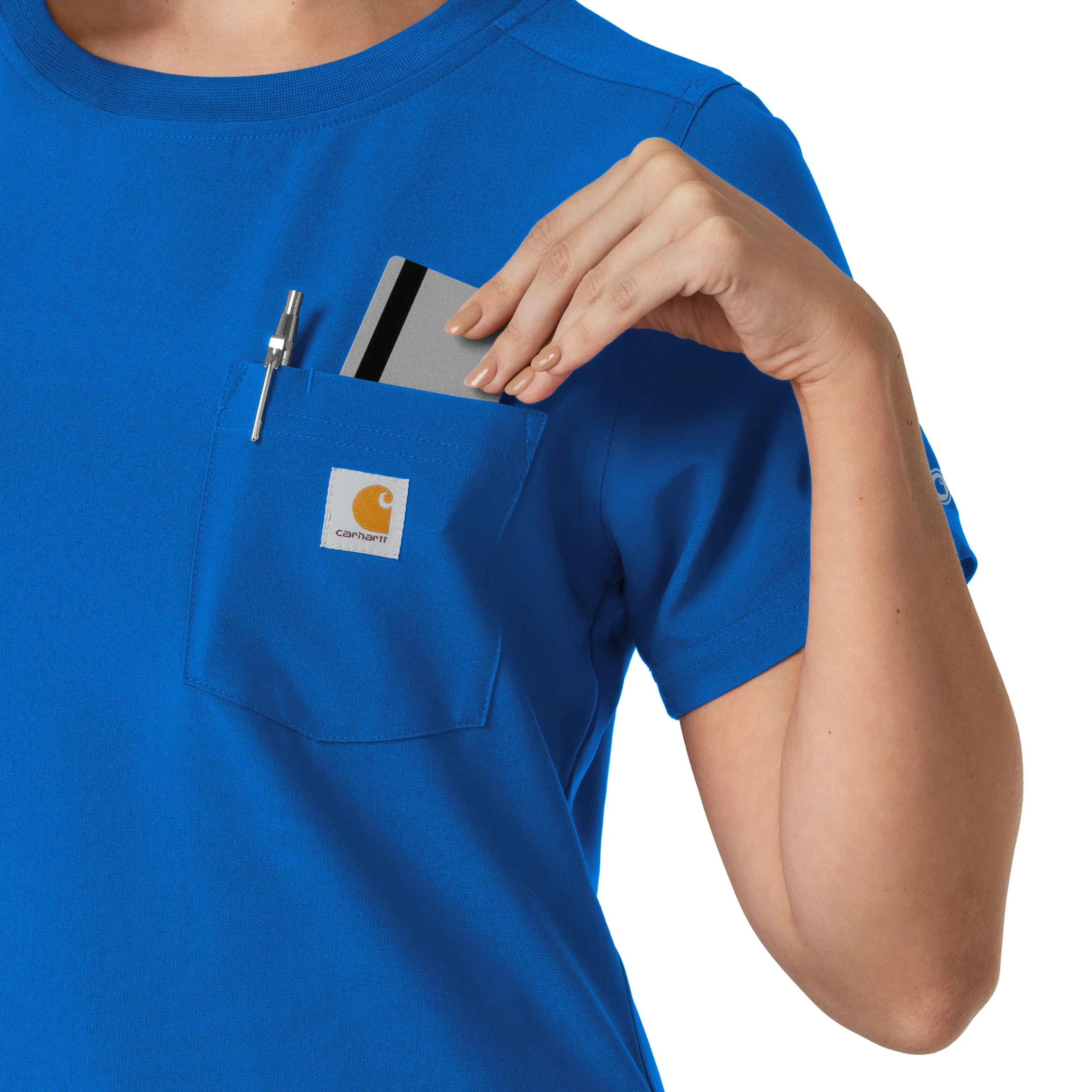 Carhartt Force Cross-Flex Women's Crew Neck Scrub Top - Royal - Image 7