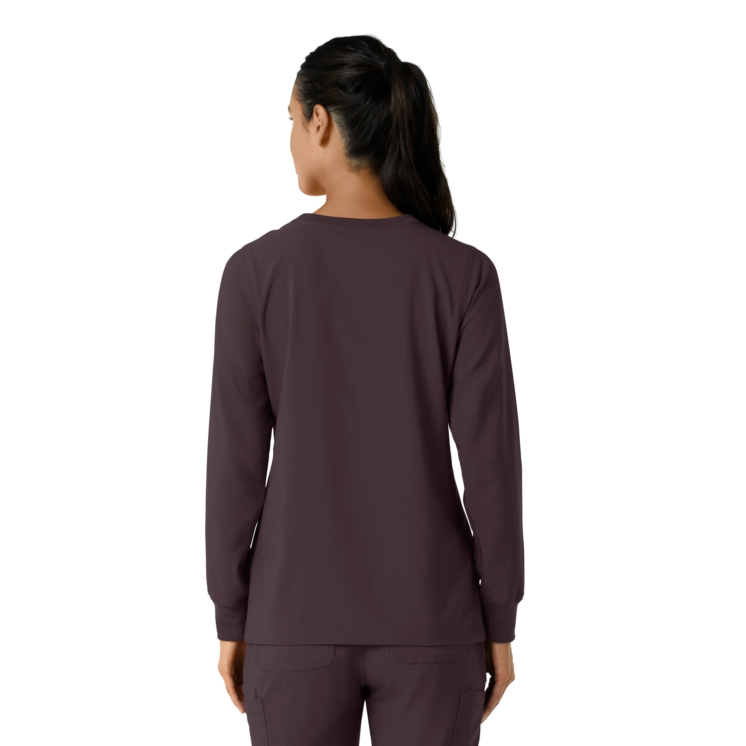 Carhartt Force Cross-Flex Women's Crew Neck Long Sleeve Scrub Top - Dark Sepia - Image 2