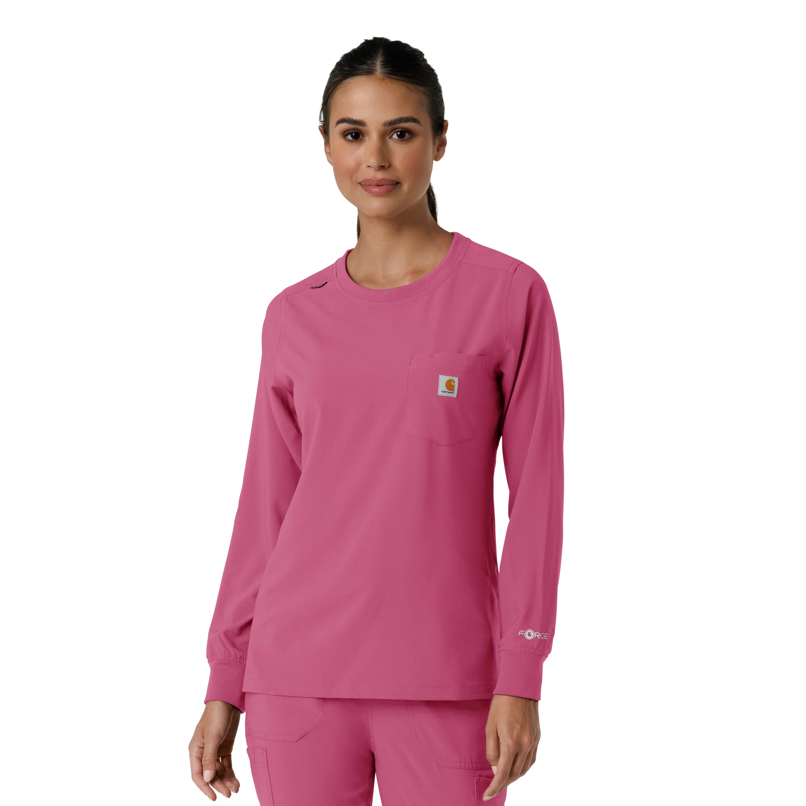 Carhartt Force Cross-Flex Women's Crew Neck Long Sleeve Scrub Top - Electric Fuschia