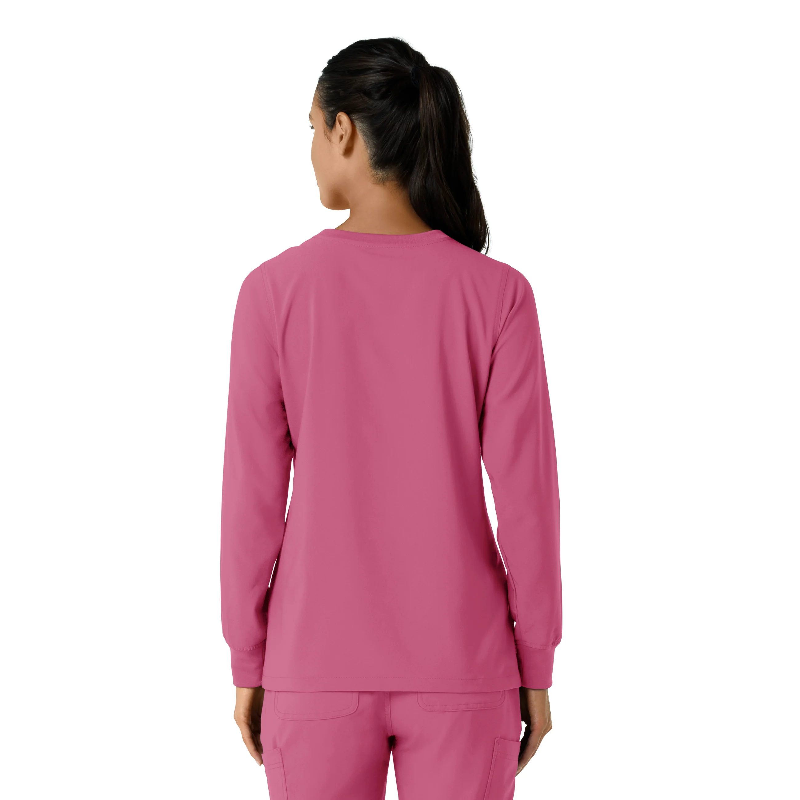 Carhartt Force Cross-Flex Women's Crew Neck Long Sleeve Scrub Top - Electric Fuschia - Image 2