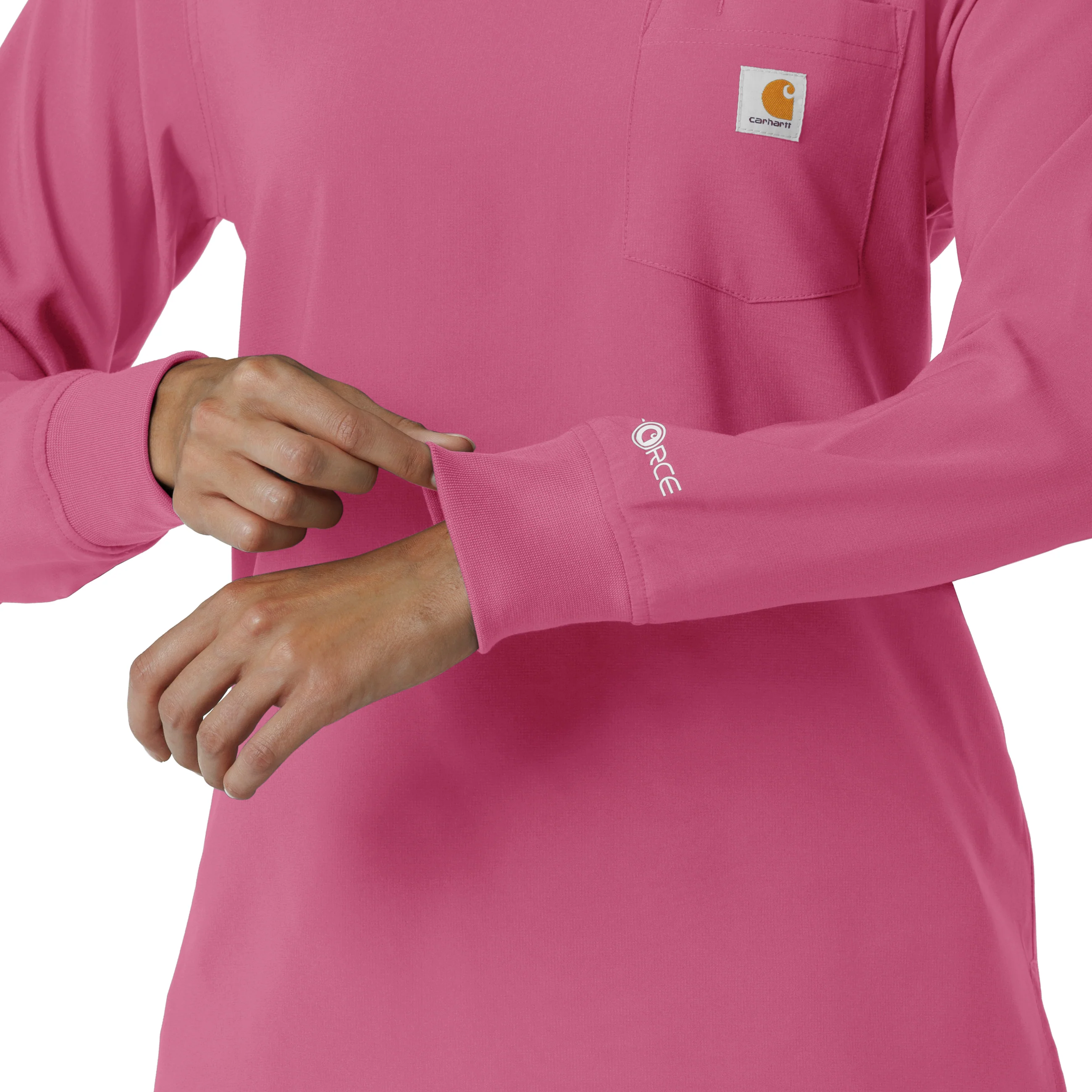 Carhartt Force Cross-Flex Women's Crew Neck Long Sleeve Scrub Top - Electric Fuschia - Image 8