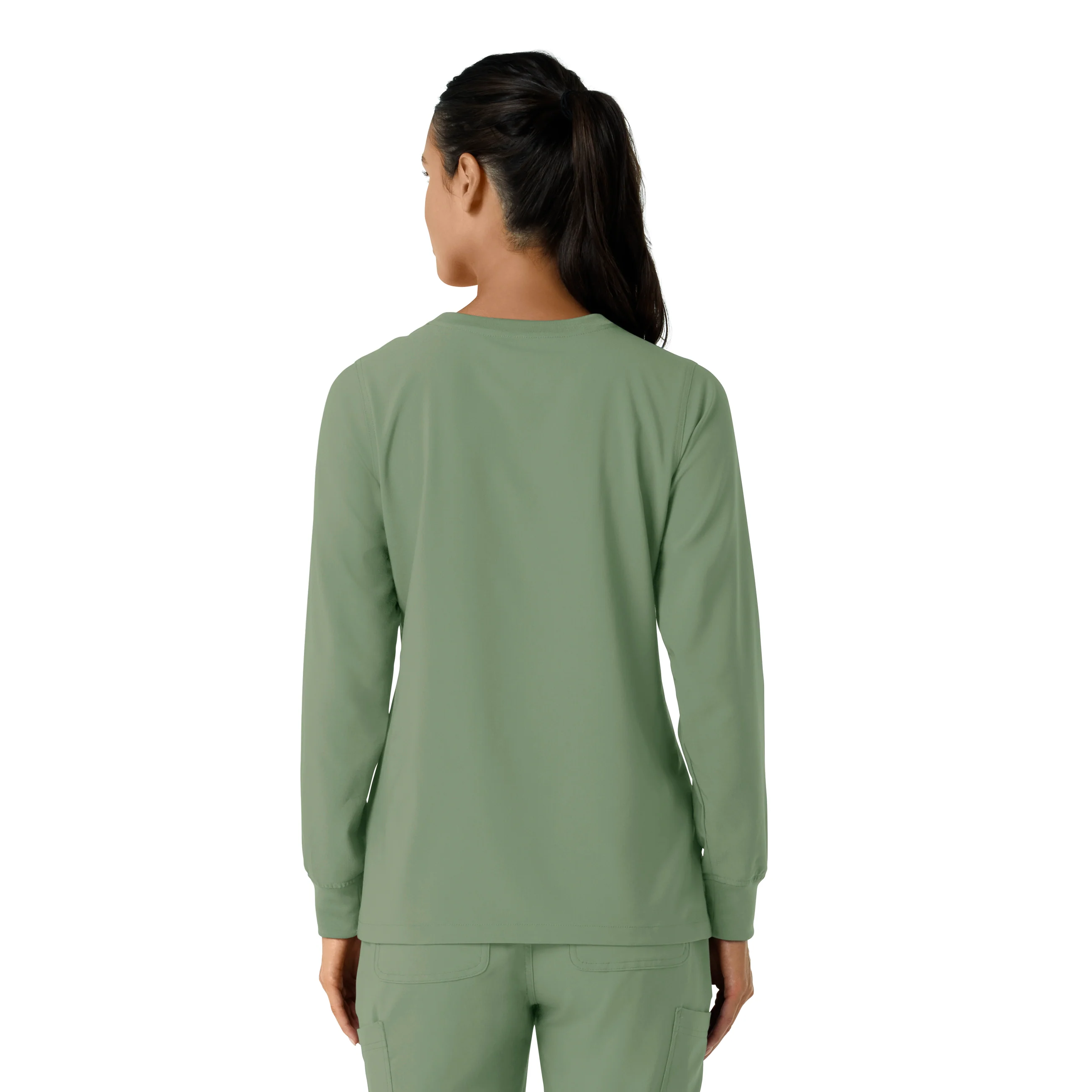 Carhartt Force Cross-Flex Women's Crew Neck Long Sleeve Scrub Top - Green Slate - Image 2
