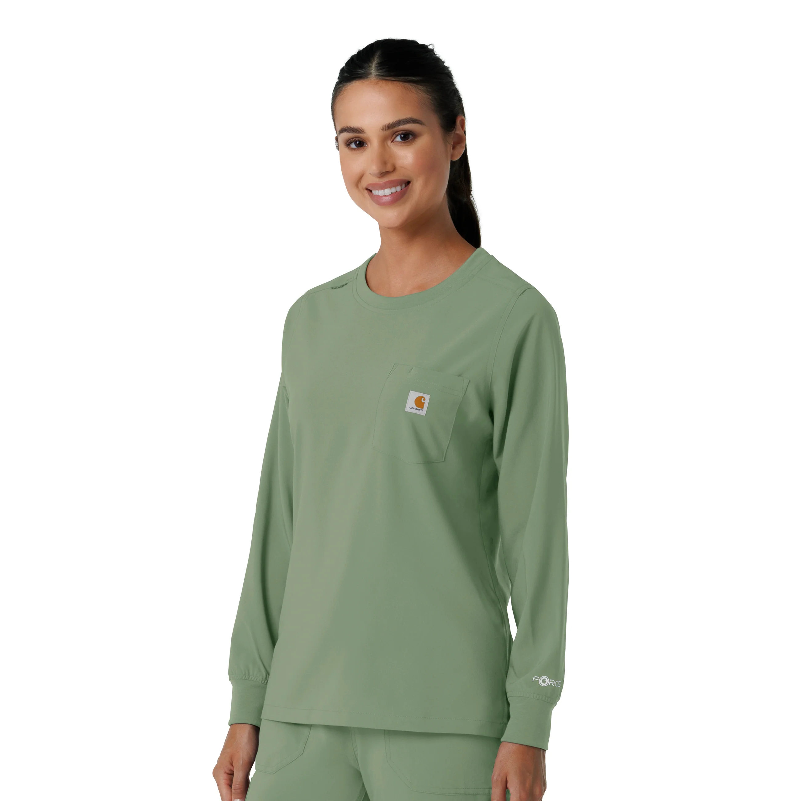 Carhartt Force Cross-Flex Women's Crew Neck Long Sleeve Scrub Top - Green Slate - Image 4