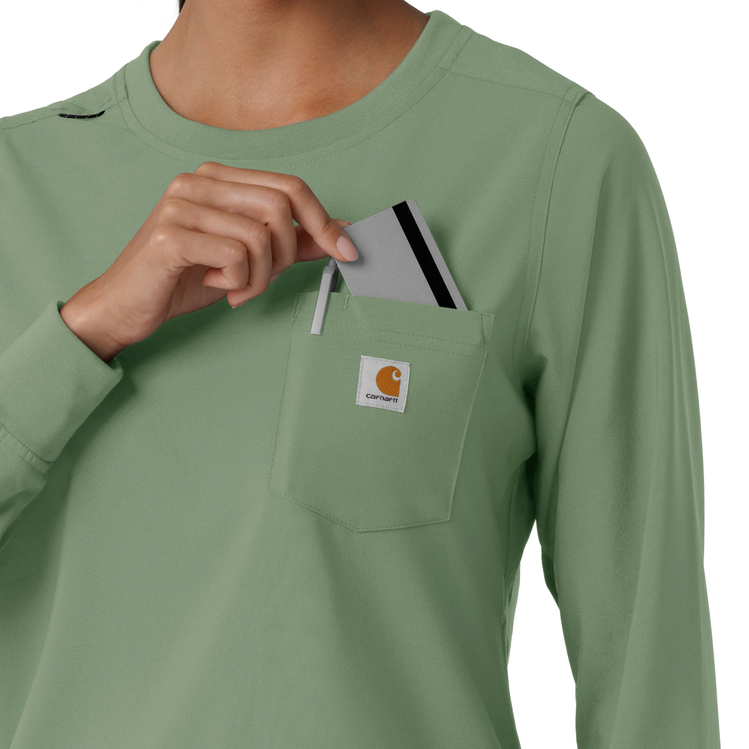 Carhartt Force Cross-Flex Women's Crew Neck Long Sleeve Scrub Top - Green Slate - Image 7