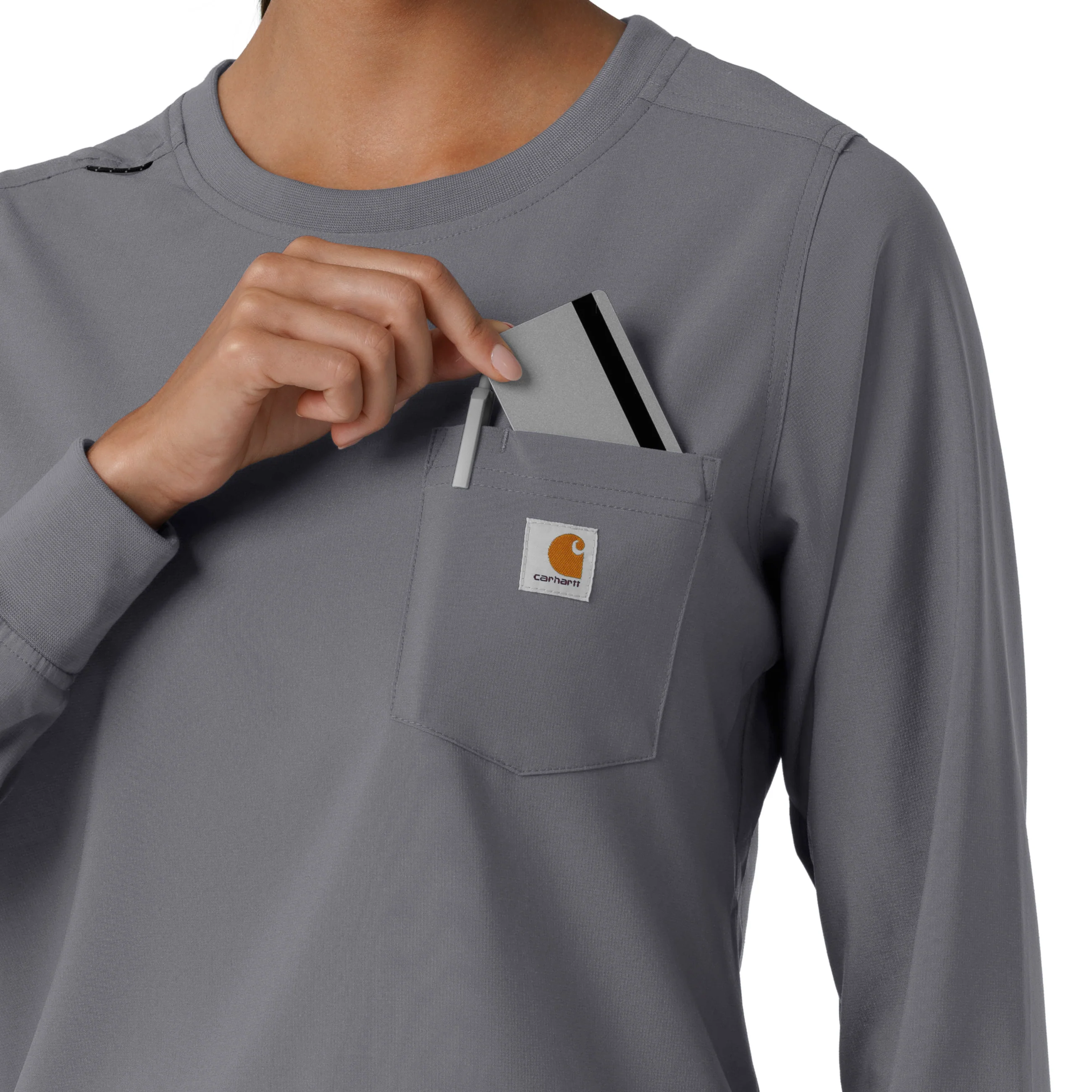 Carhartt Force Cross-Flex Women's Crew Neck Long Sleeve Scrub Top - Pewter - Image 7