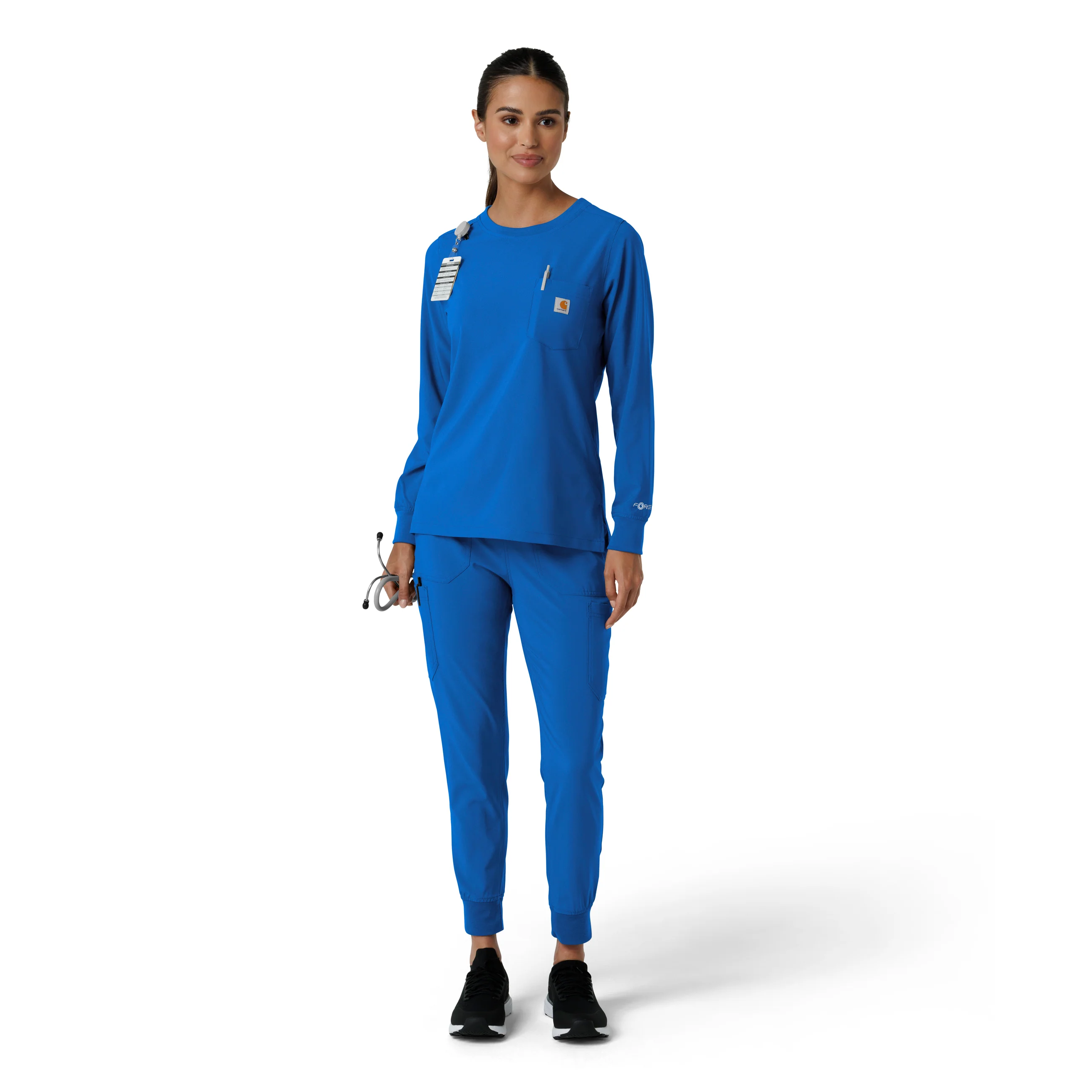 Carhartt Force Cross-Flex Women's Crew Neck Long Sleeve Scrub Top - Royal - Image 3