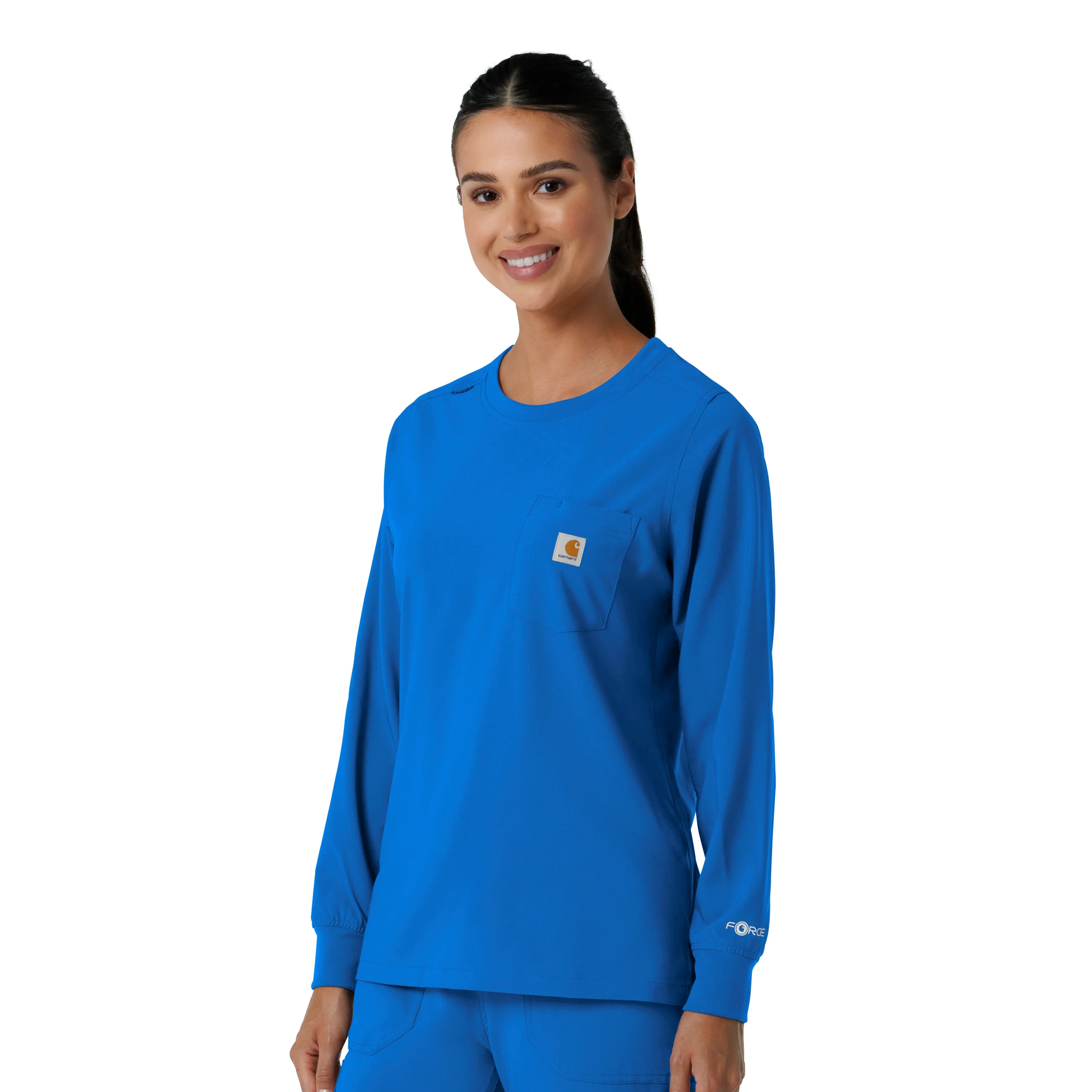 Carhartt Force Cross-Flex Women's Crew Neck Long Sleeve Scrub Top - Royal - Image 4