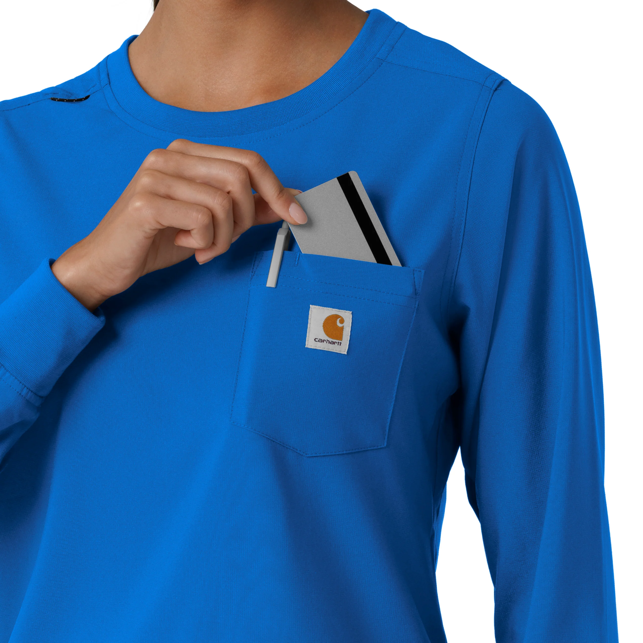 Carhartt Force Cross-Flex Women's Crew Neck Long Sleeve Scrub Top - Royal - Image 7