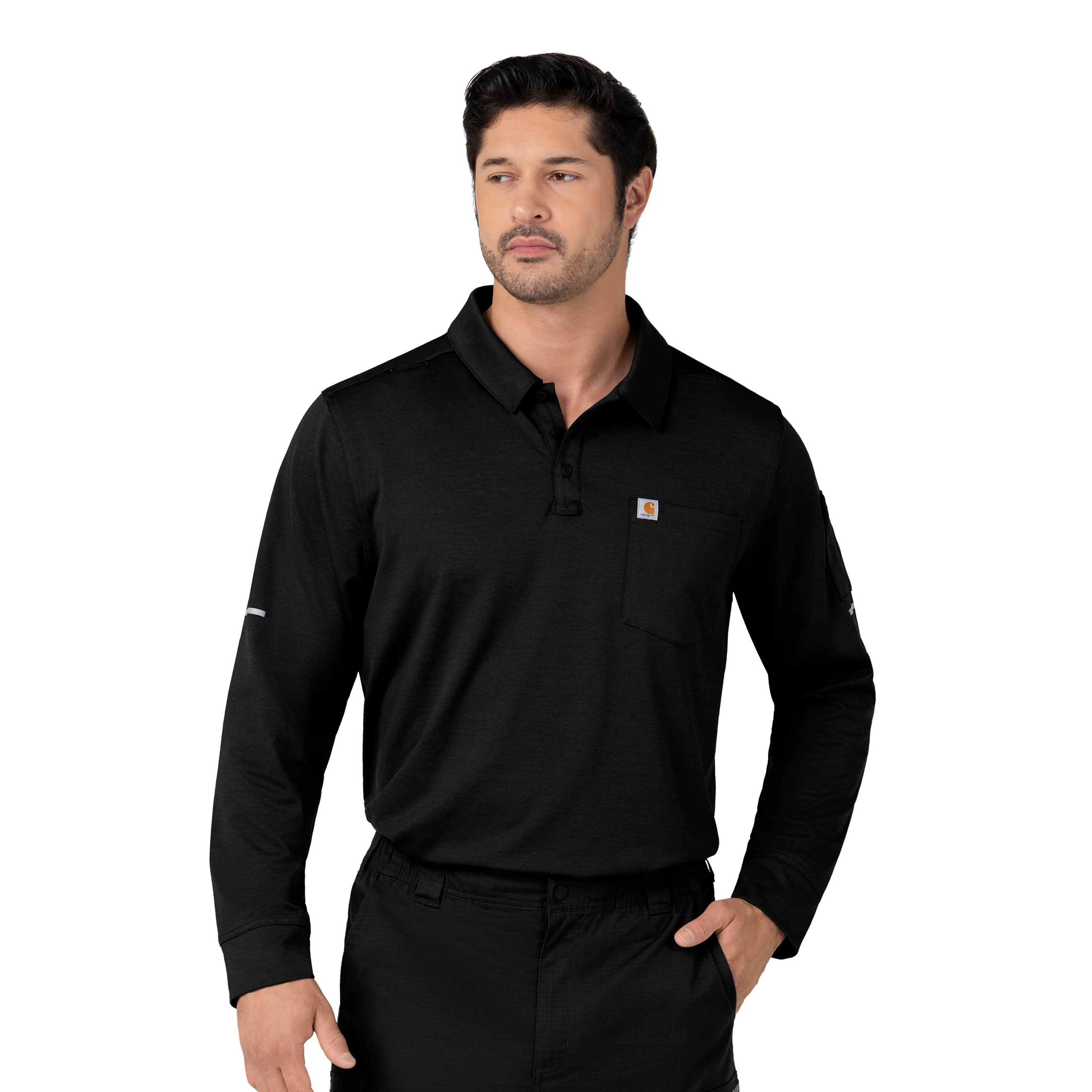 Carhartt Rugged Flex RSCU Men's Heavyweight Long Sleeve Polo Scrub Top - Black