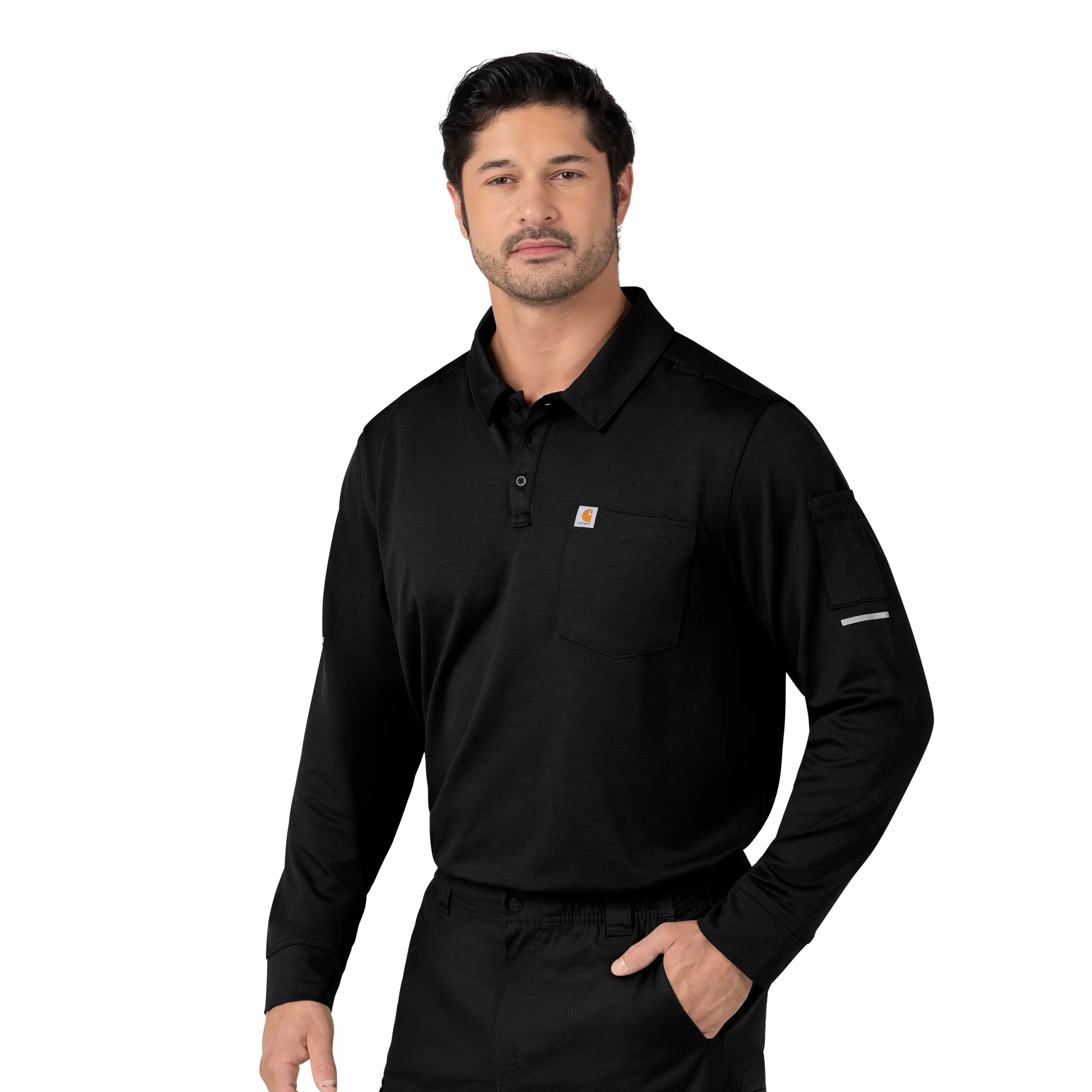 Carhartt Rugged Flex RSCU Men's Heavyweight Long Sleeve Polo Scrub Top - Black - Image 4