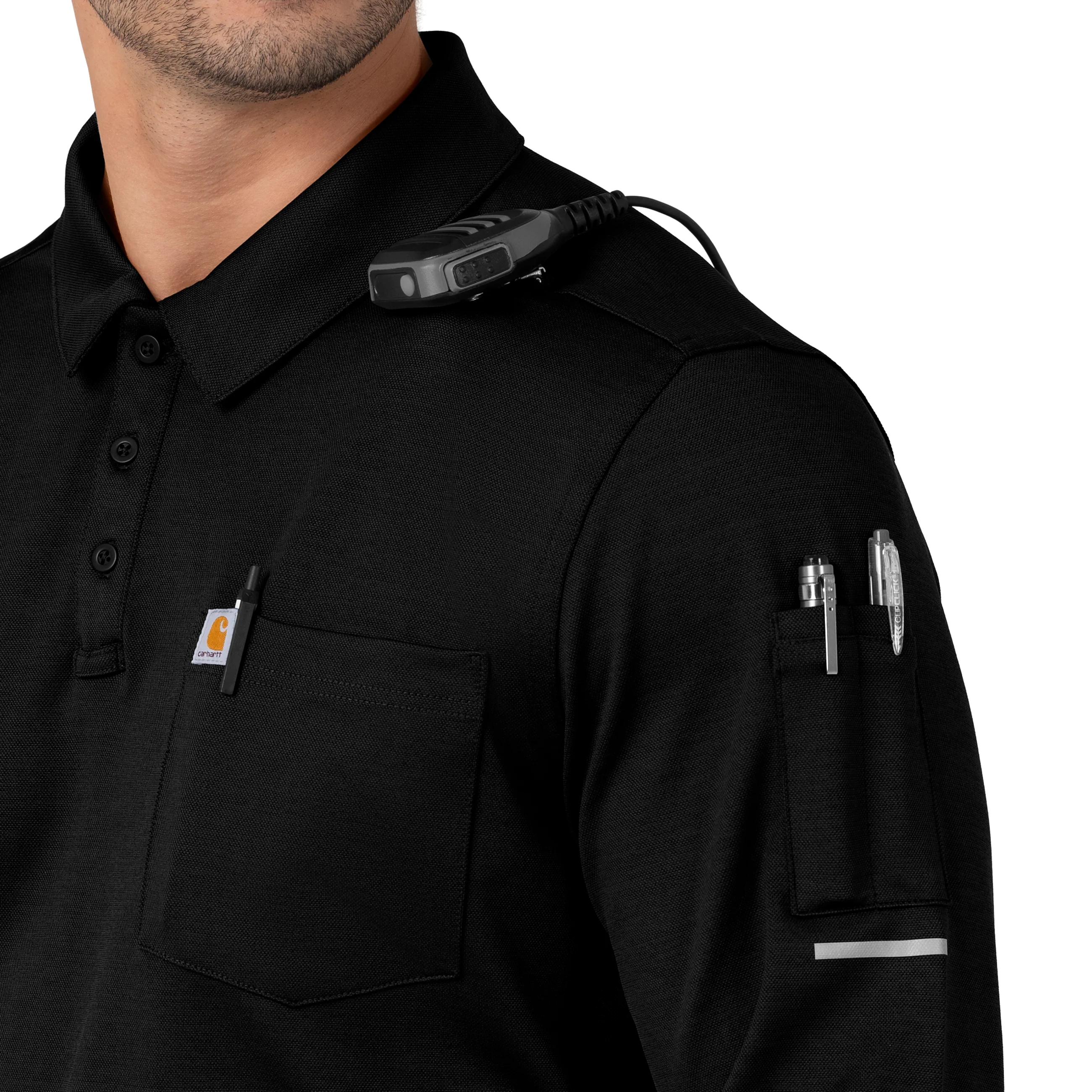 Carhartt Rugged Flex RSCU Men's Heavyweight Long Sleeve Polo Scrub Top - Black - Image 6