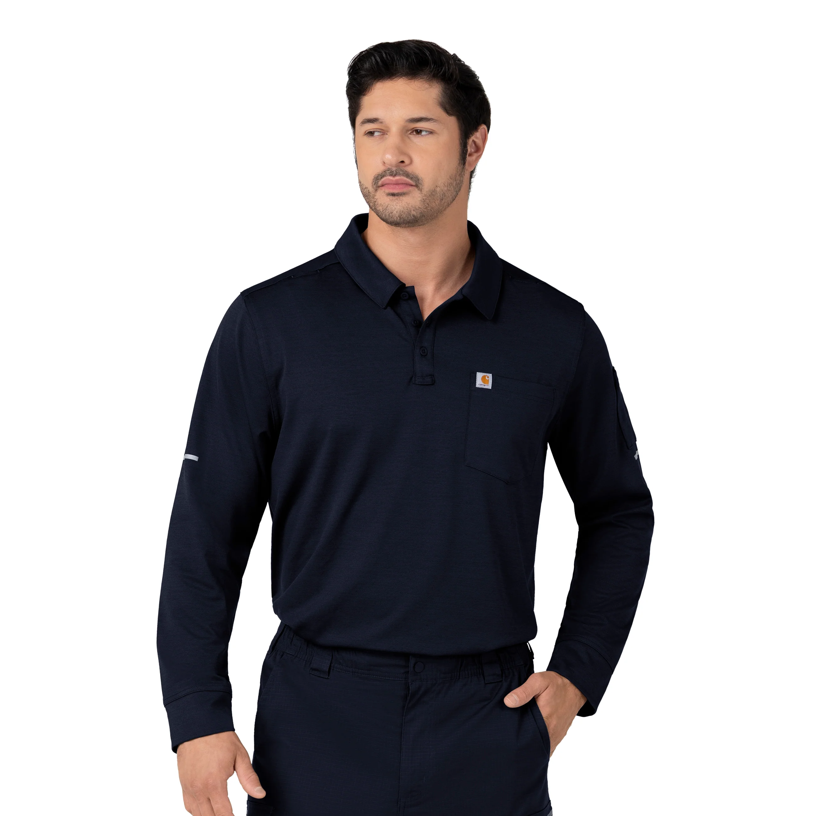 Carhartt Rugged Flex RSCU Men's Heavyweight Long Sleeve Polo Scrub Top - Dark Navy