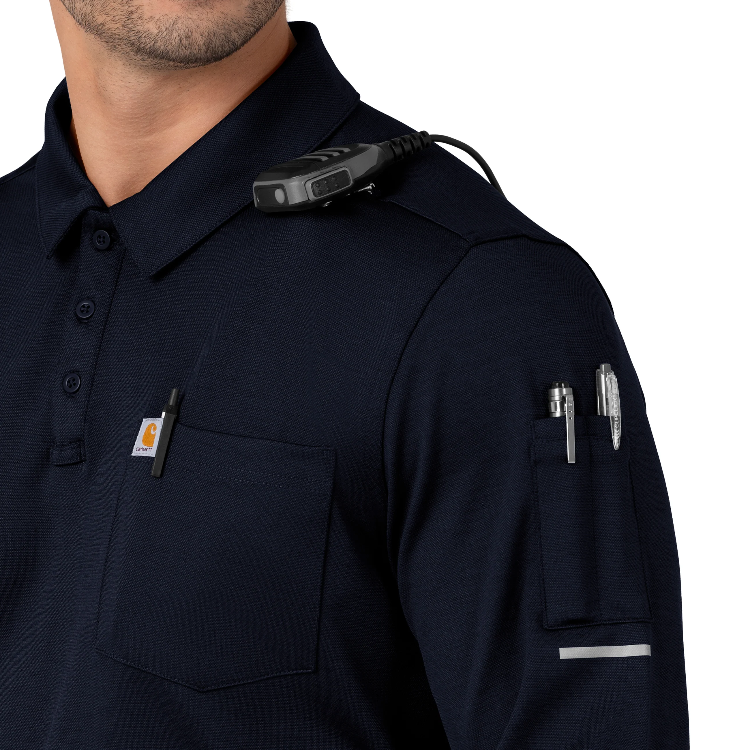 Carhartt Rugged Flex RSCU Men's Heavyweight Long Sleeve Polo Scrub Top - Dark Navy - Image 6