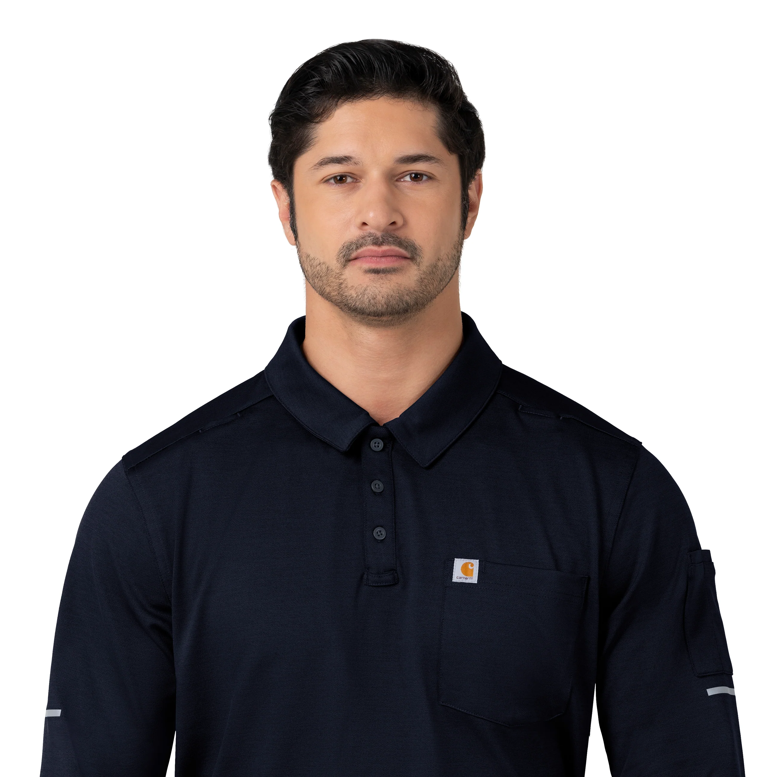 Carhartt Rugged Flex RSCU Men's Heavyweight Long Sleeve Polo Scrub Top - Dark Navy - Image 7