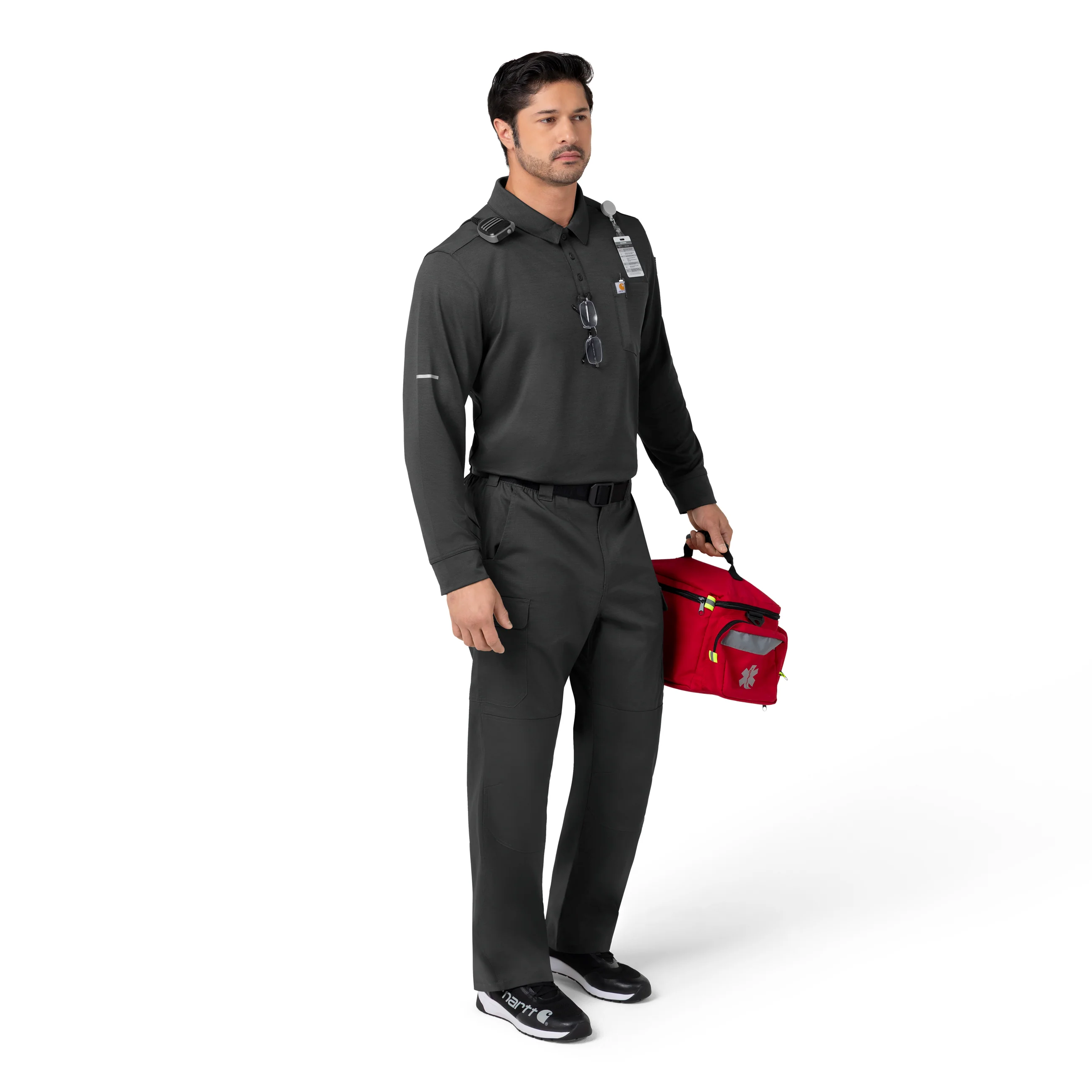 Carhartt Rugged Flex RSCU Men's Heavyweight Long Sleeve Polo Scrub Top - Pewter - Image 3