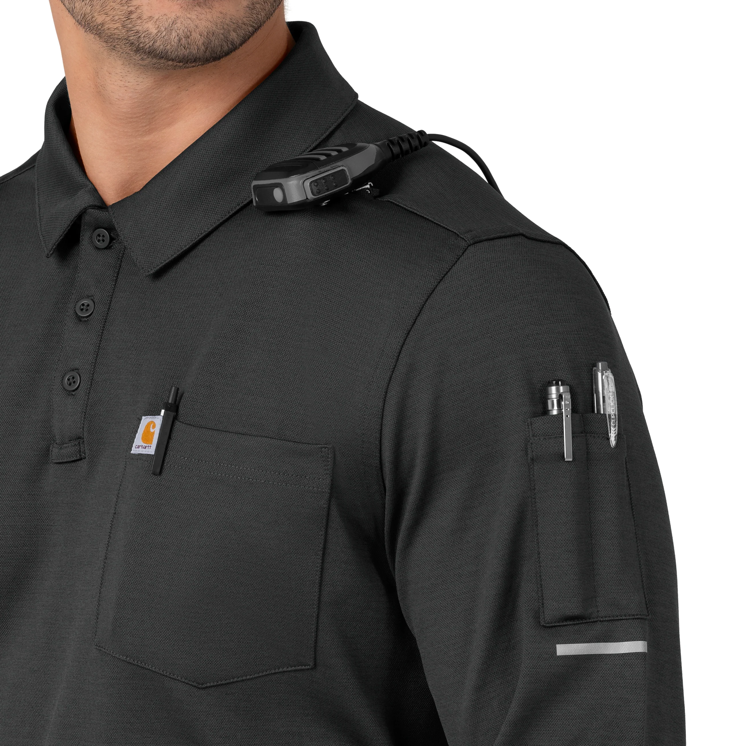 Carhartt Rugged Flex RSCU Men's Heavyweight Long Sleeve Polo Scrub Top - Pewter - Image 6