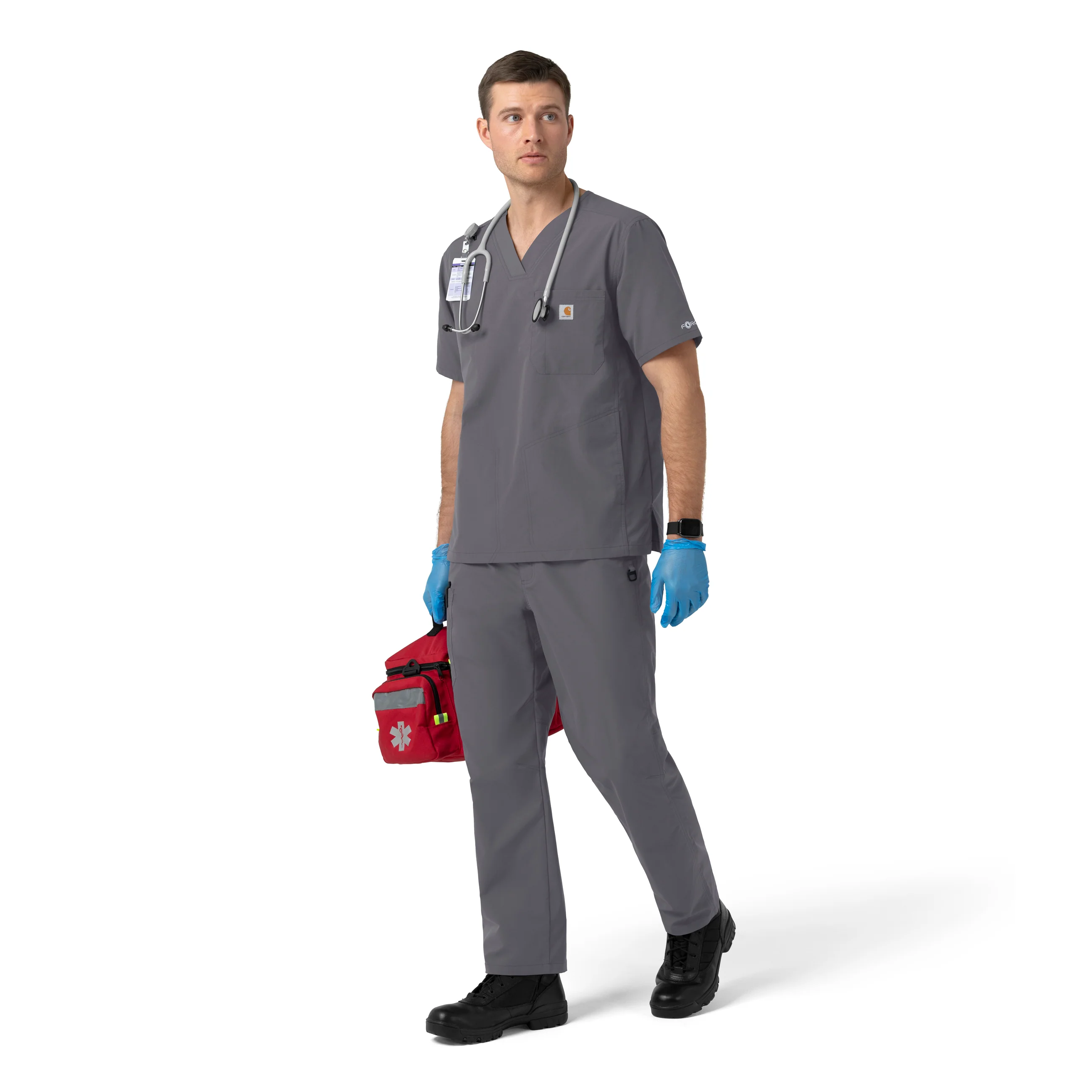 Carhartt Rugged Flex FLD Men's Ripstop V-Neck Scrub Top - Pewter - Image 3
