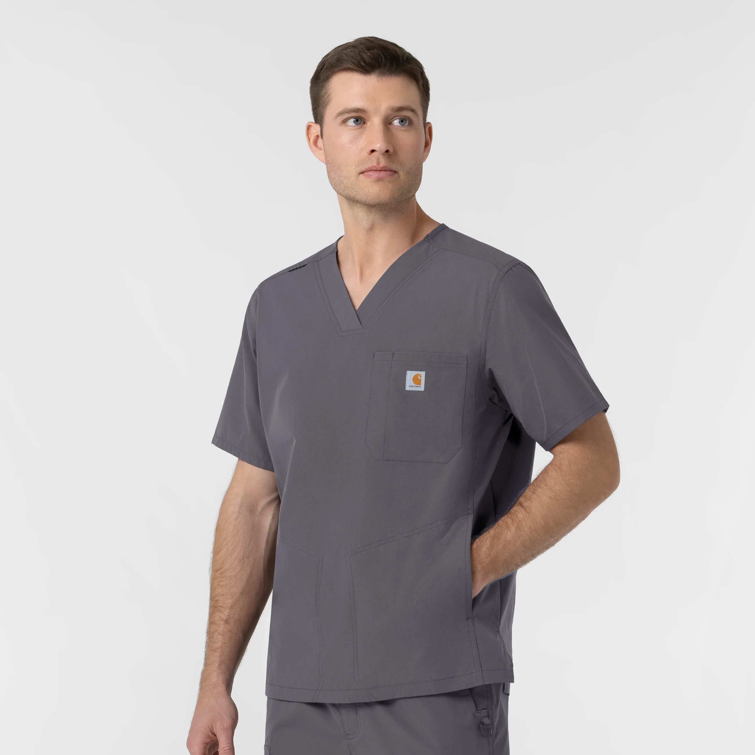 Carhartt Rugged Flex FLD Men's Ripstop V-Neck Scrub Top - Pewter - Image 4