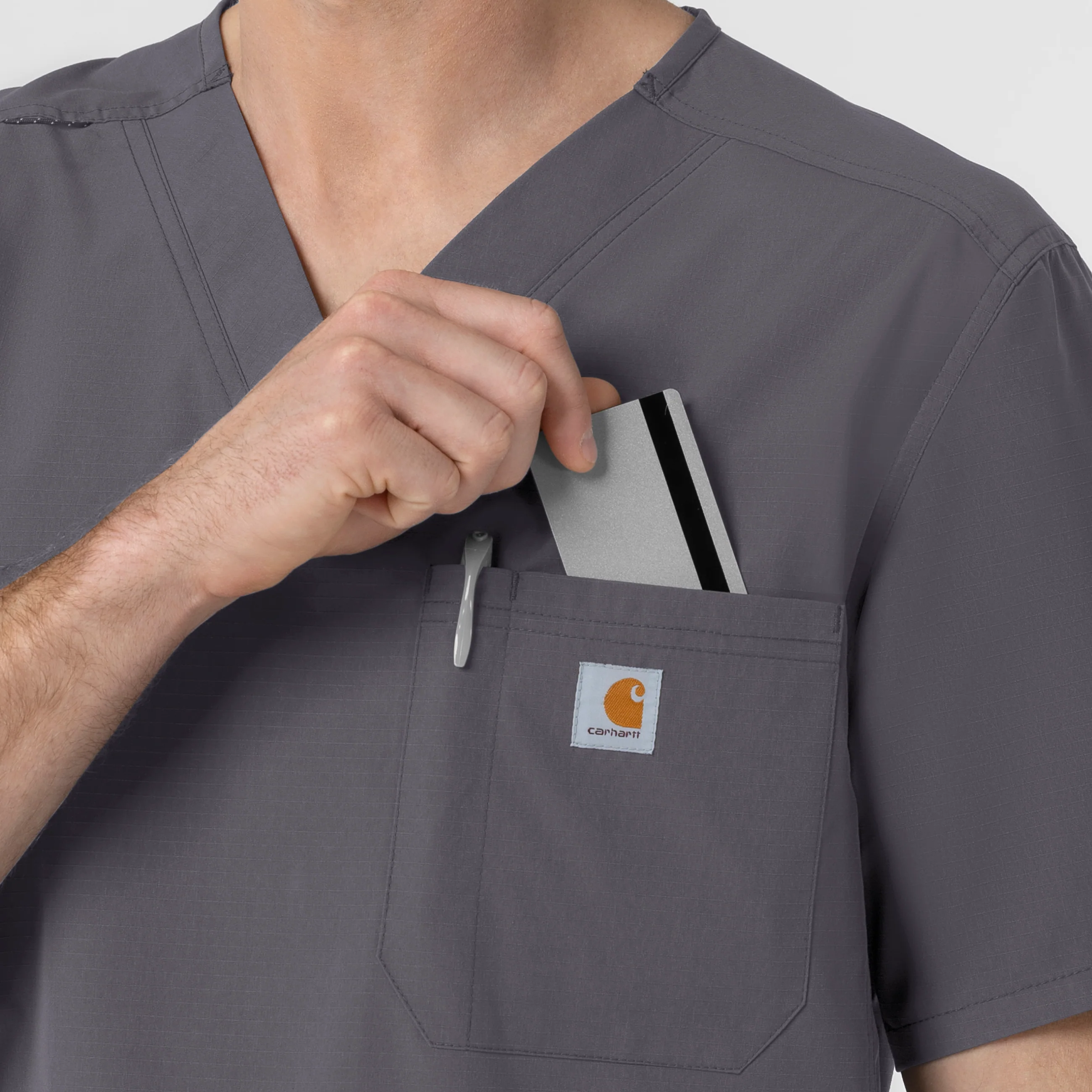 Carhartt Rugged Flex FLD Men's Ripstop V-Neck Scrub Top - Pewter - Image 7