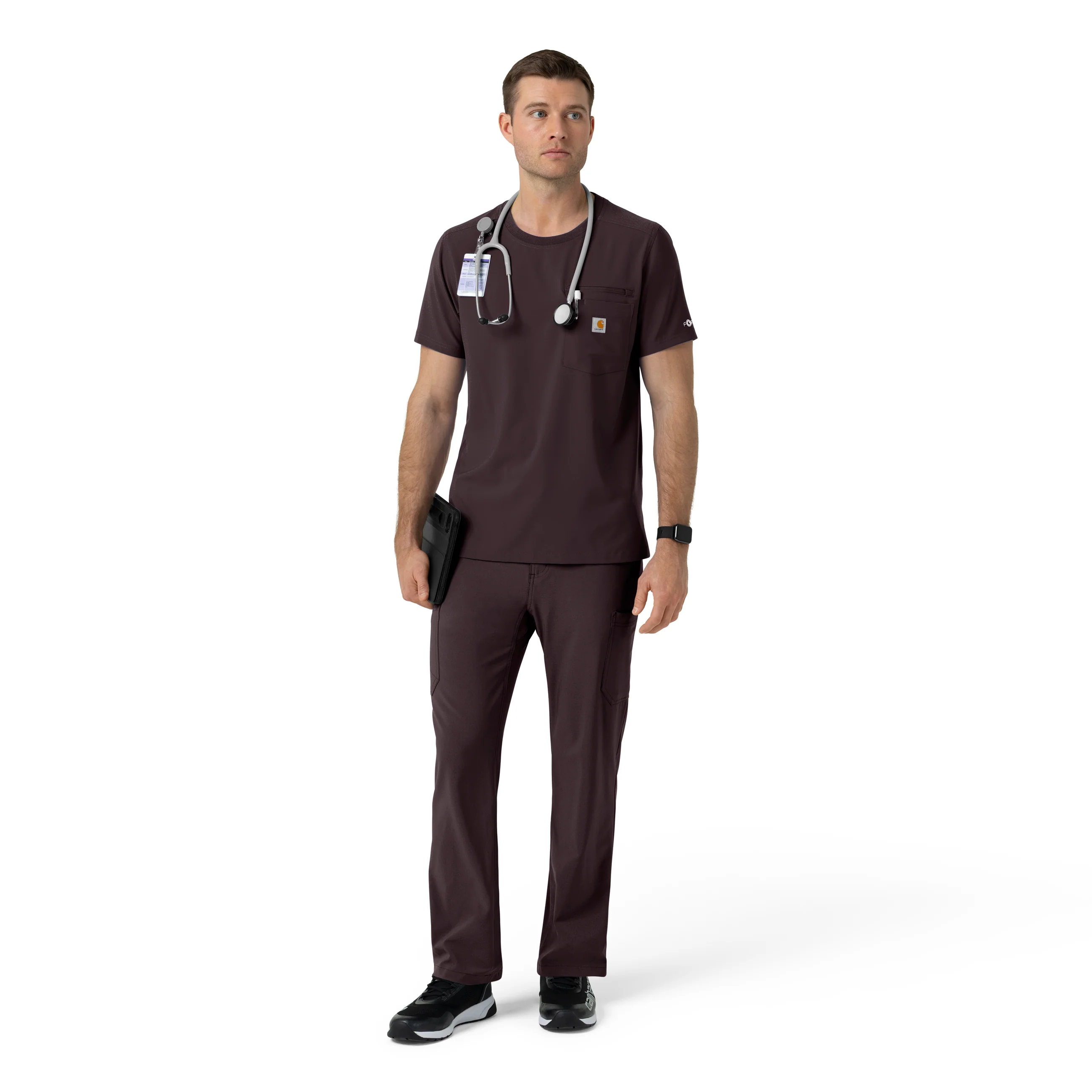 Carhartt Force Cross-Flex Men's Crew Neck Scrub Top - Dark Sepia - Image 3