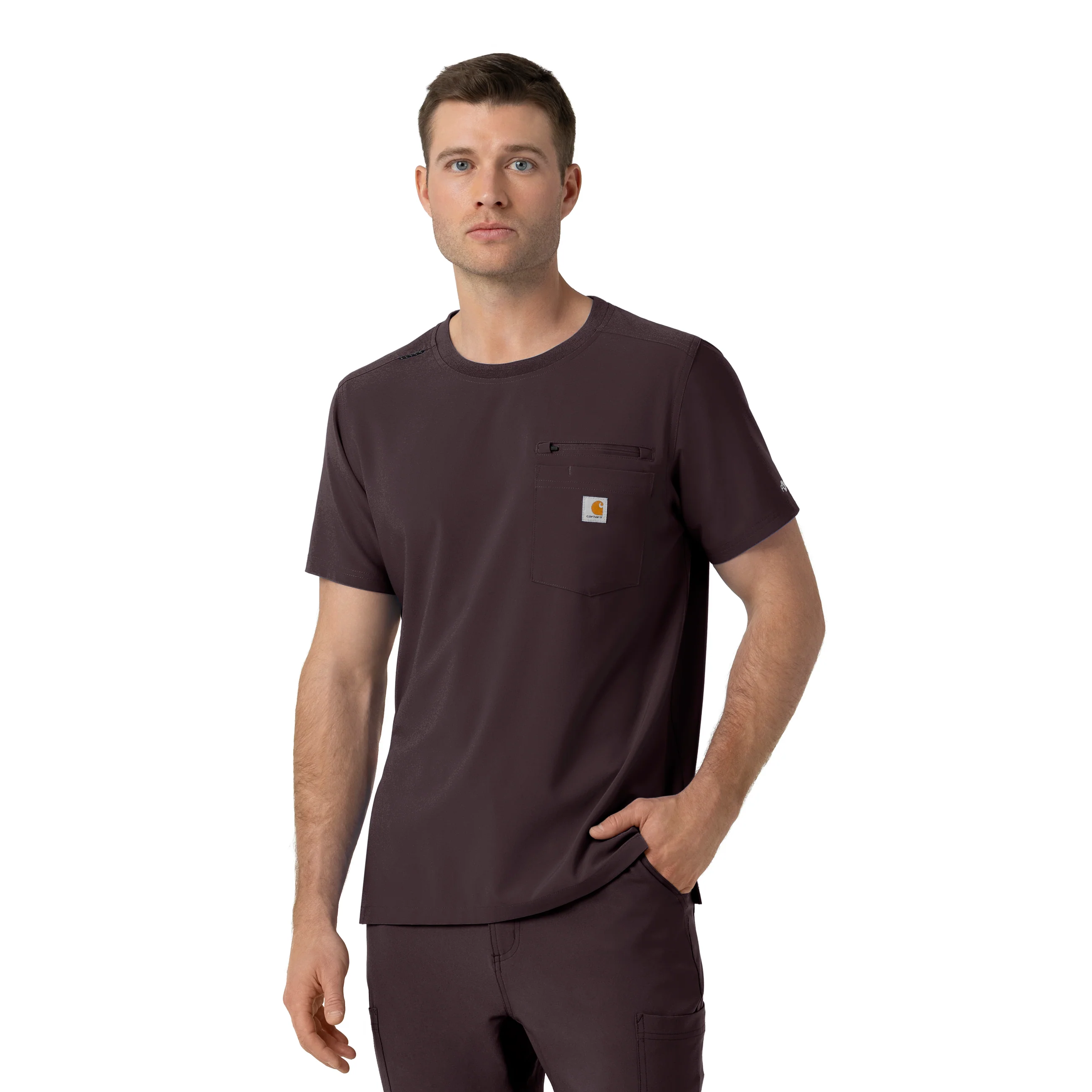 Carhartt Force Cross-Flex Men's Crew Neck Scrub Top - Dark Sepia - Image 4
