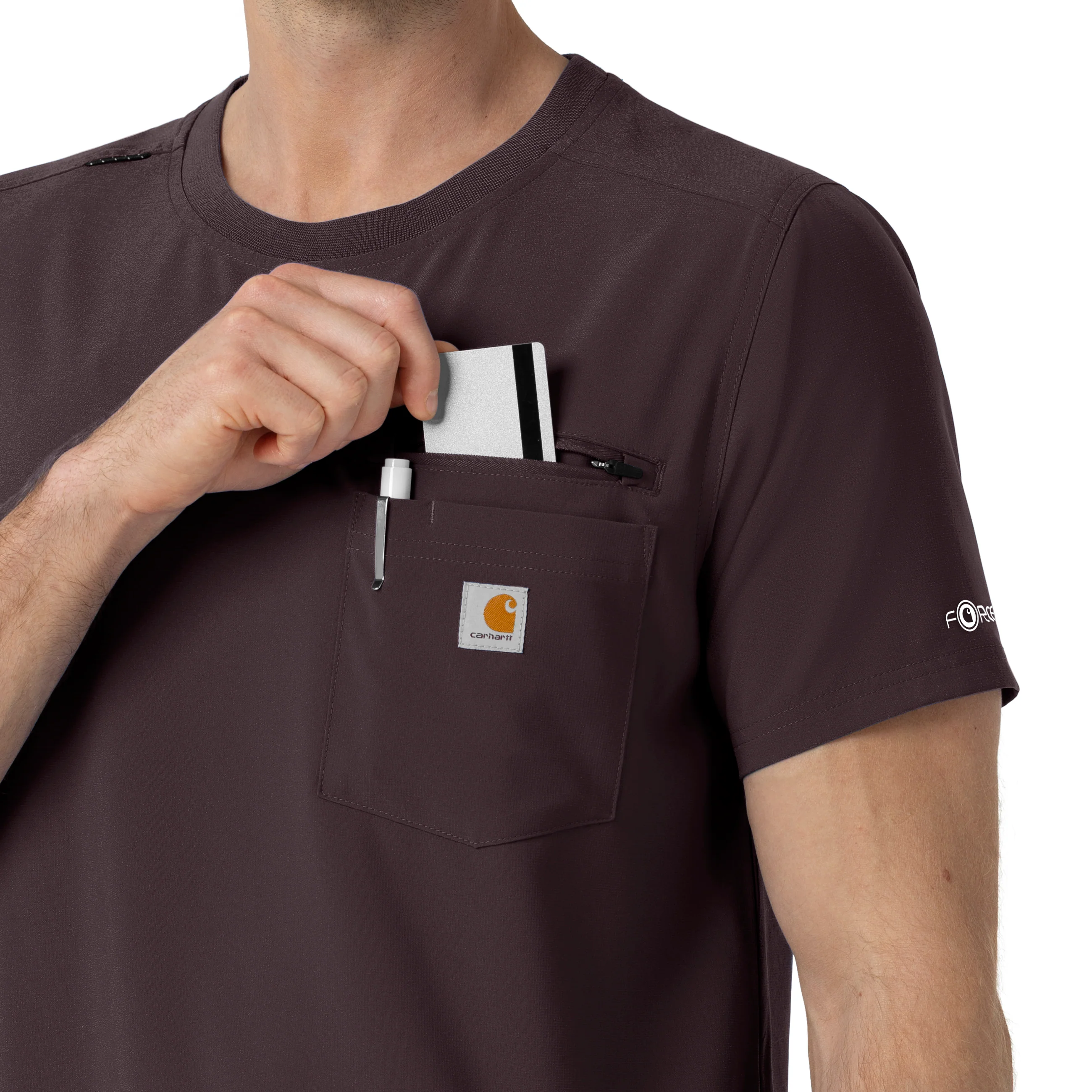 Carhartt Force Cross-Flex Men's Crew Neck Scrub Top - Dark Sepia - Image 5