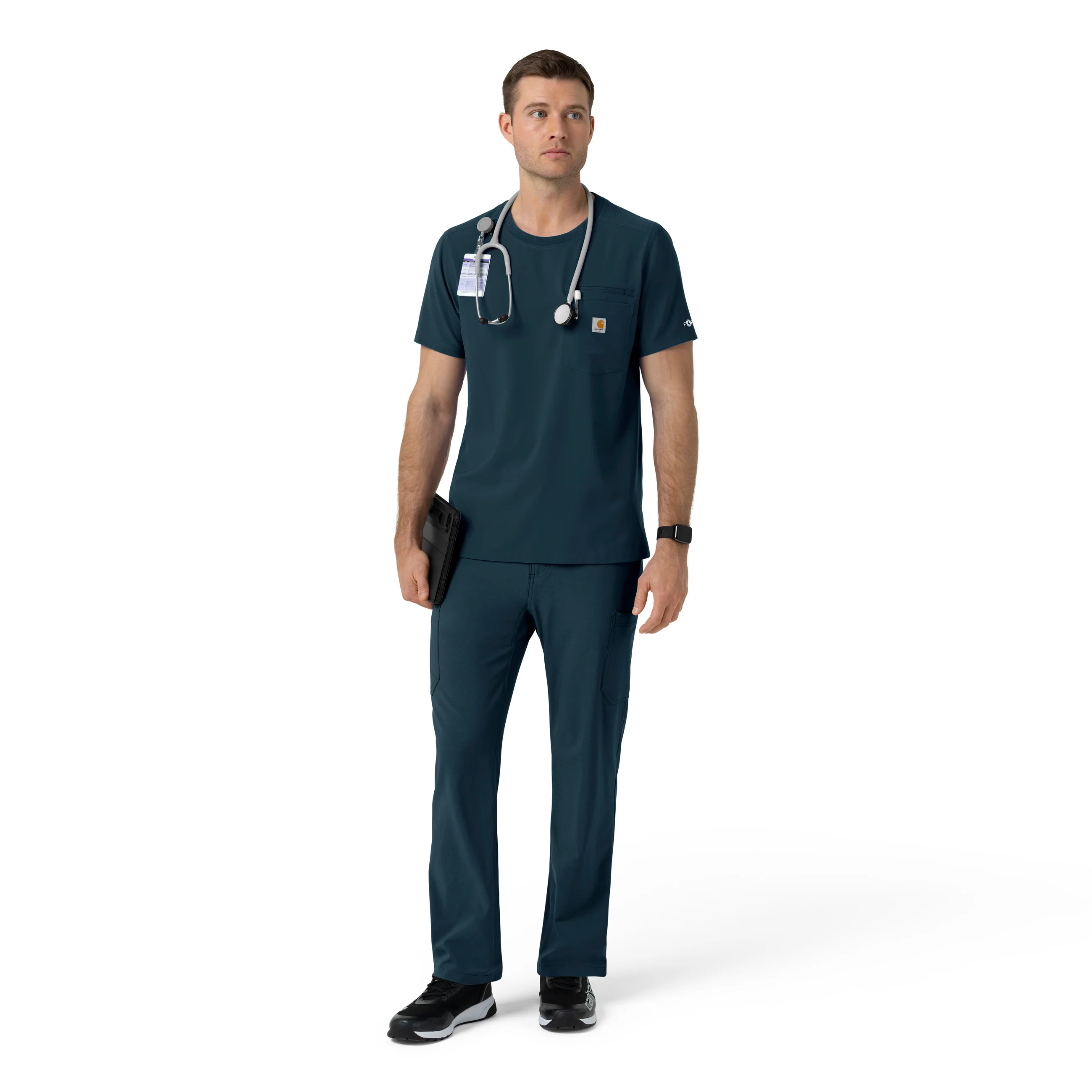 Carhartt Force Cross-Flex Men's Crew Neck Scrub Top - Navy - Image 3