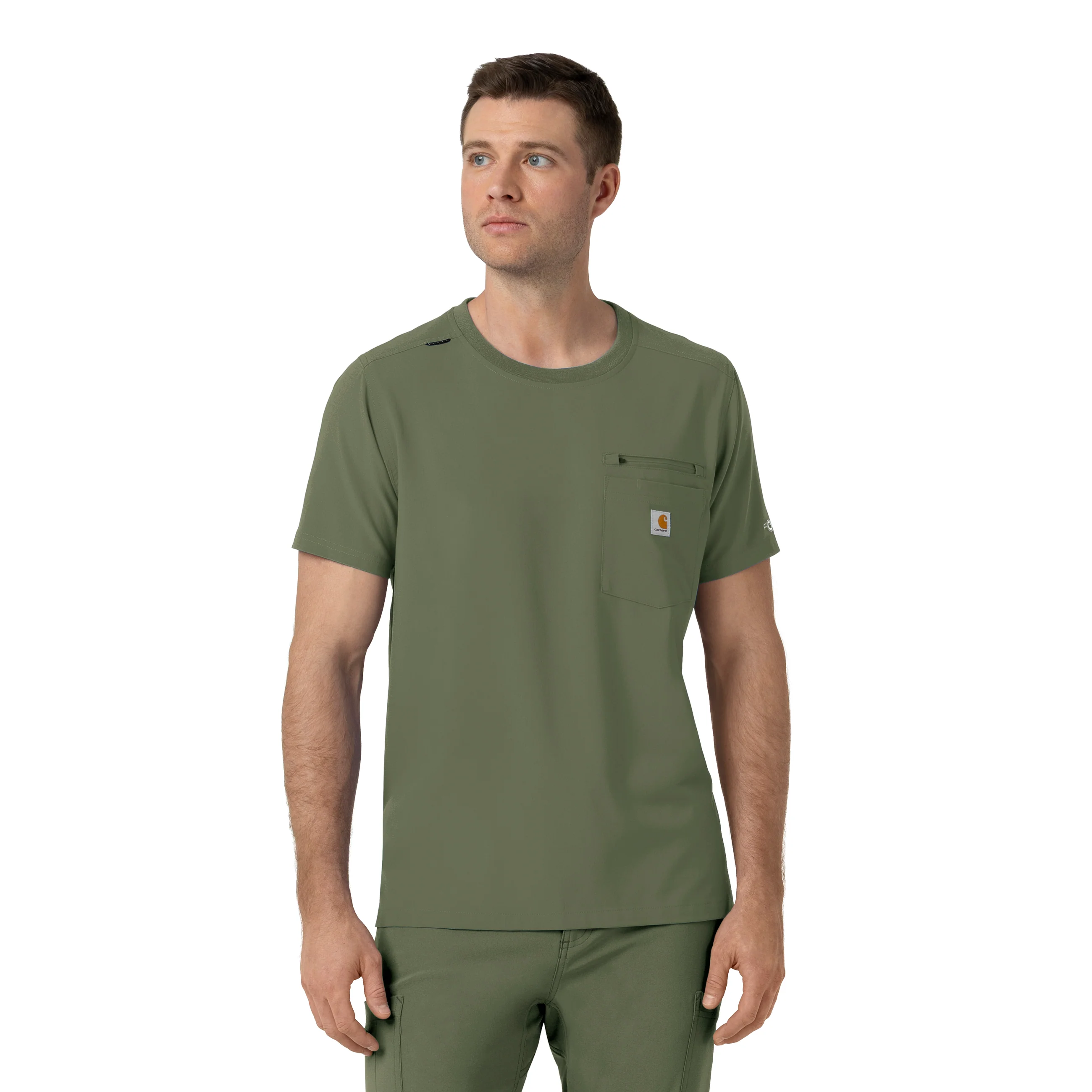 Carhartt Force Cross-Flex Men's Crew Neck Scrub Top - Olive