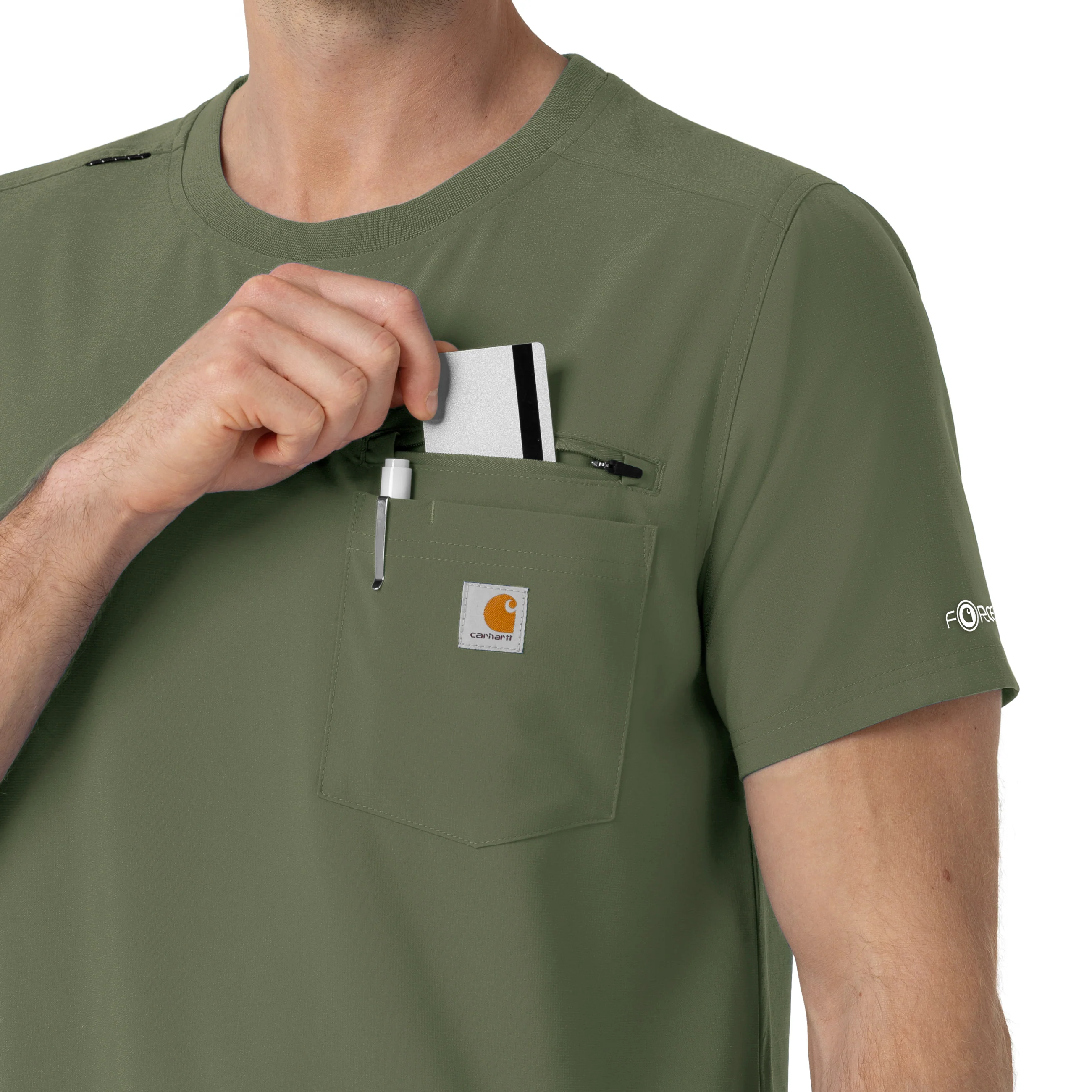 Carhartt Force Cross-Flex Men's Crew Neck Scrub Top - Olive - Image 5