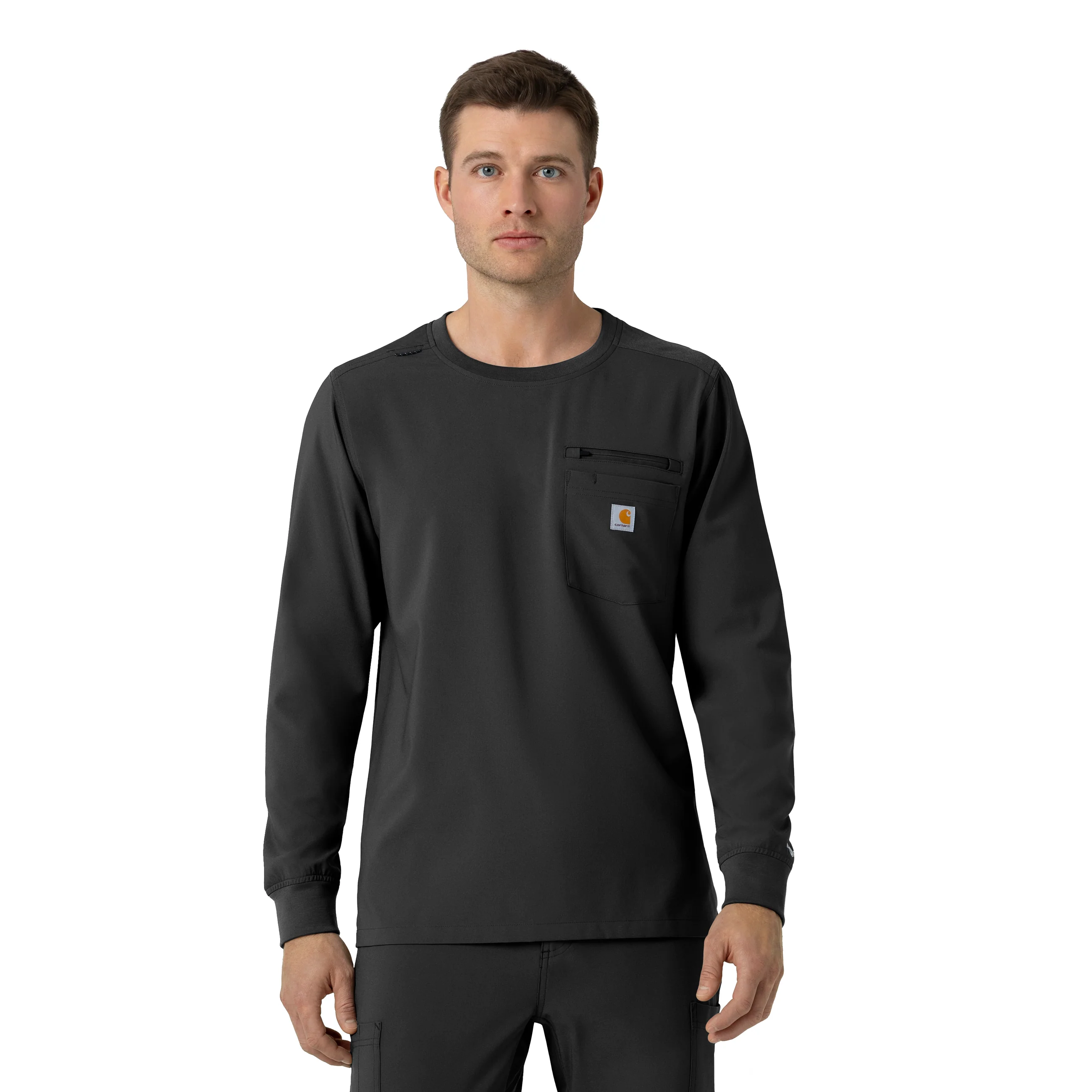 Carhartt Force Cross-Flex Men's Crew Neck Long Sleeve Scrub Top - Black