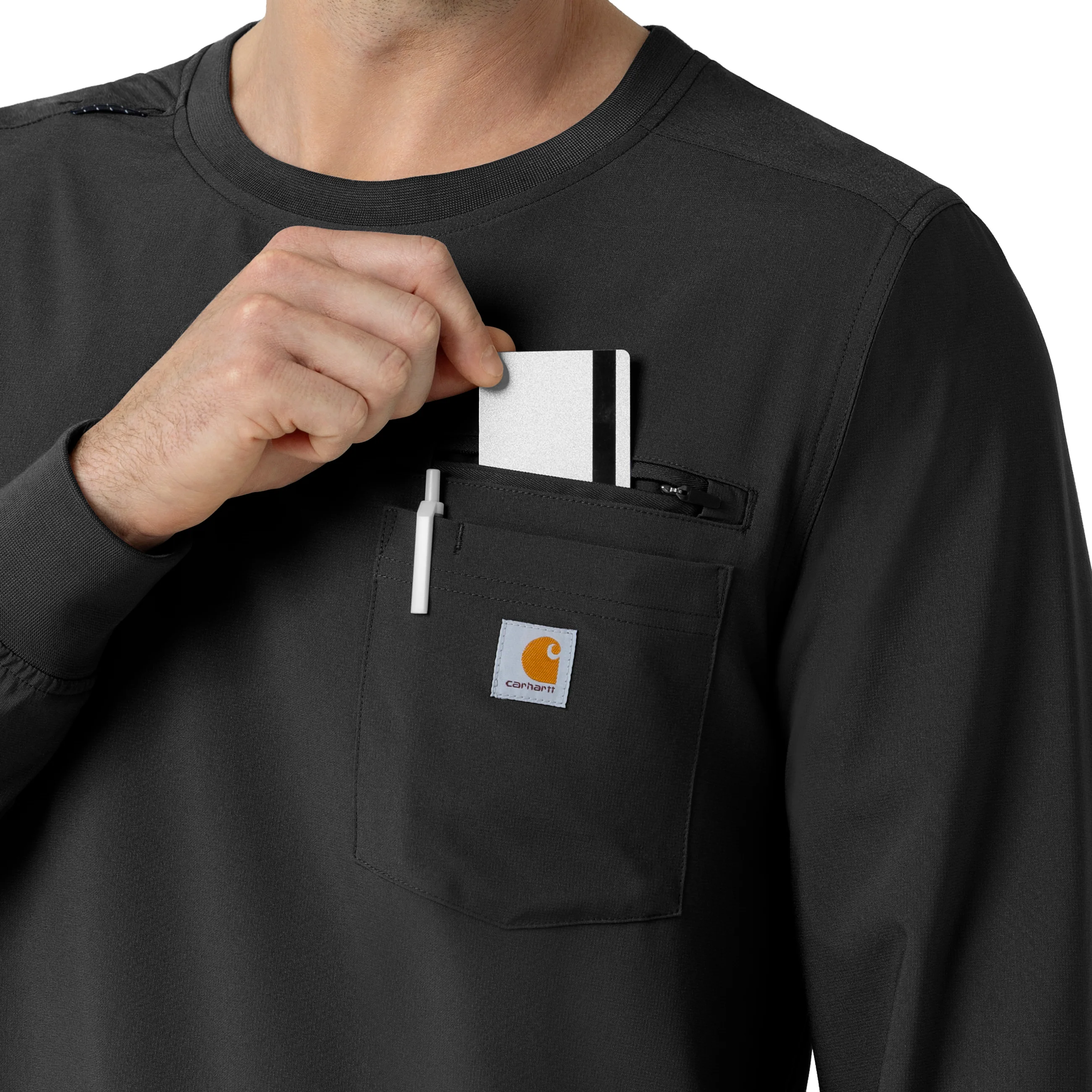 Carhartt Force Cross-Flex Men's Crew Neck Long Sleeve Scrub Top - Black - Image 6