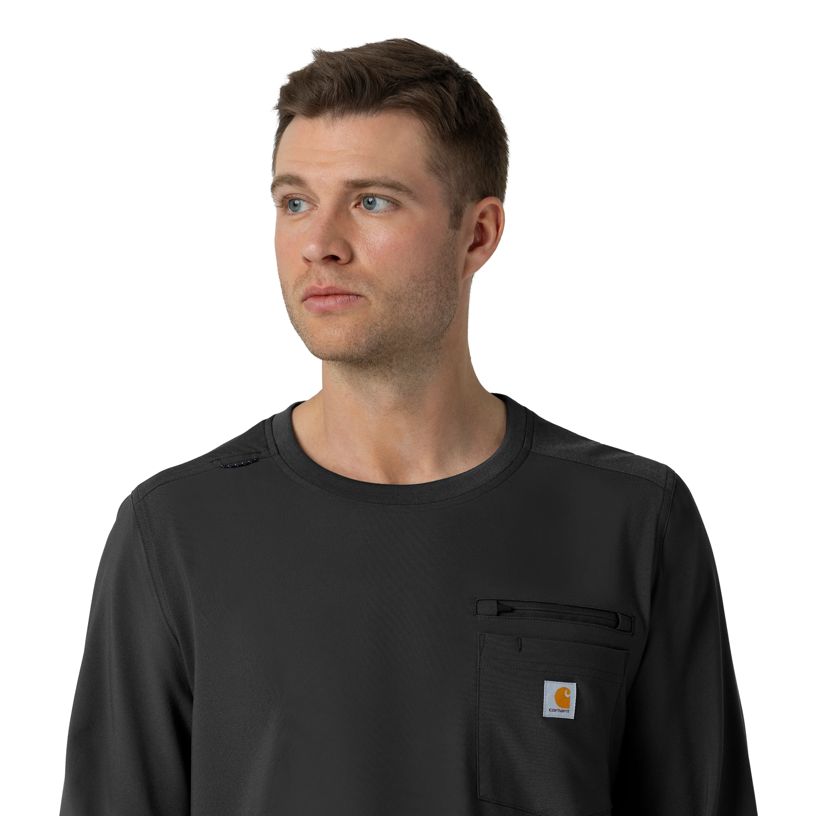 Carhartt Force Cross-Flex Men's Crew Neck Long Sleeve Scrub Top - Black - Image 8