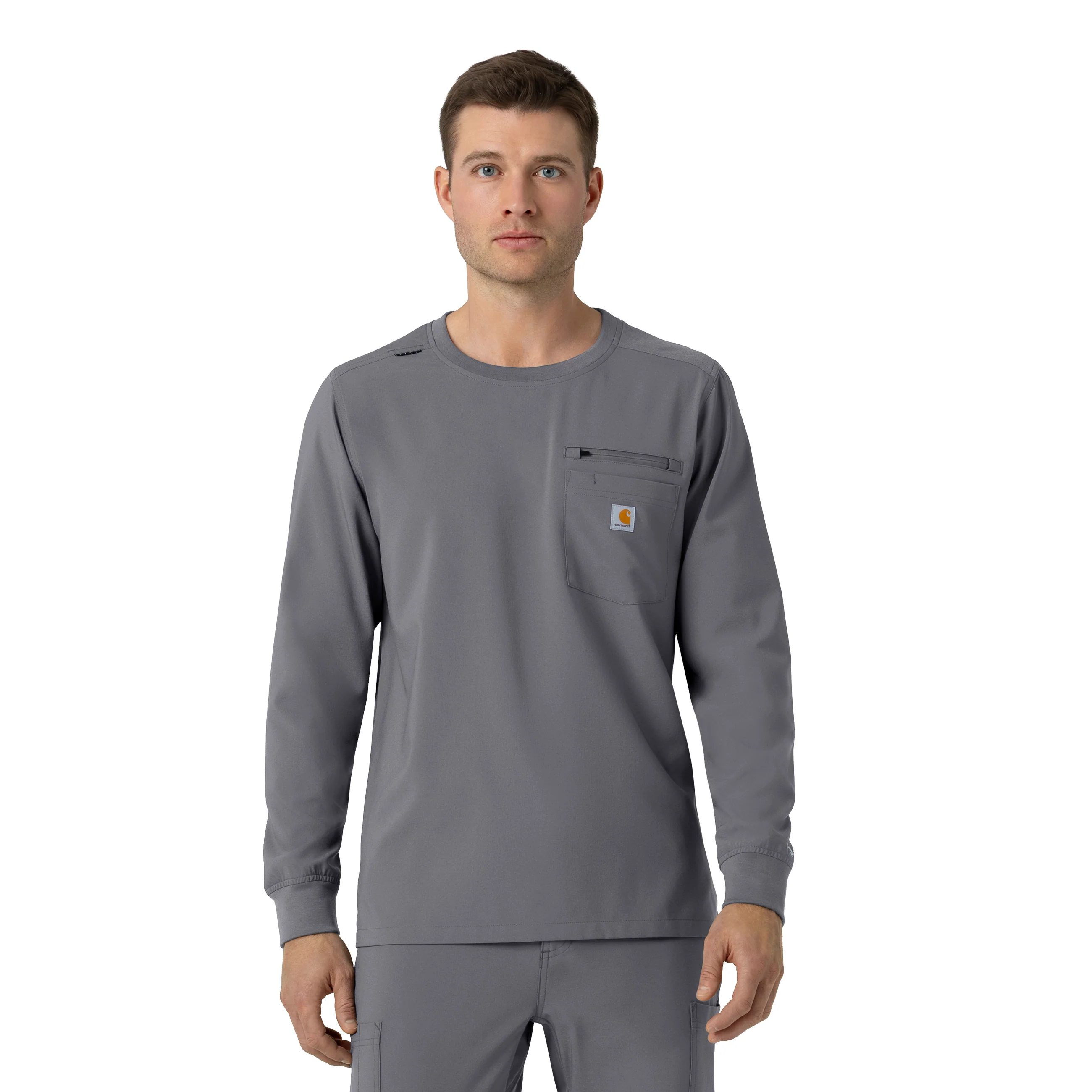 Carhartt Force Cross-Flex Men's Crew Neck Long Sleeve Scrub Top - Pewter