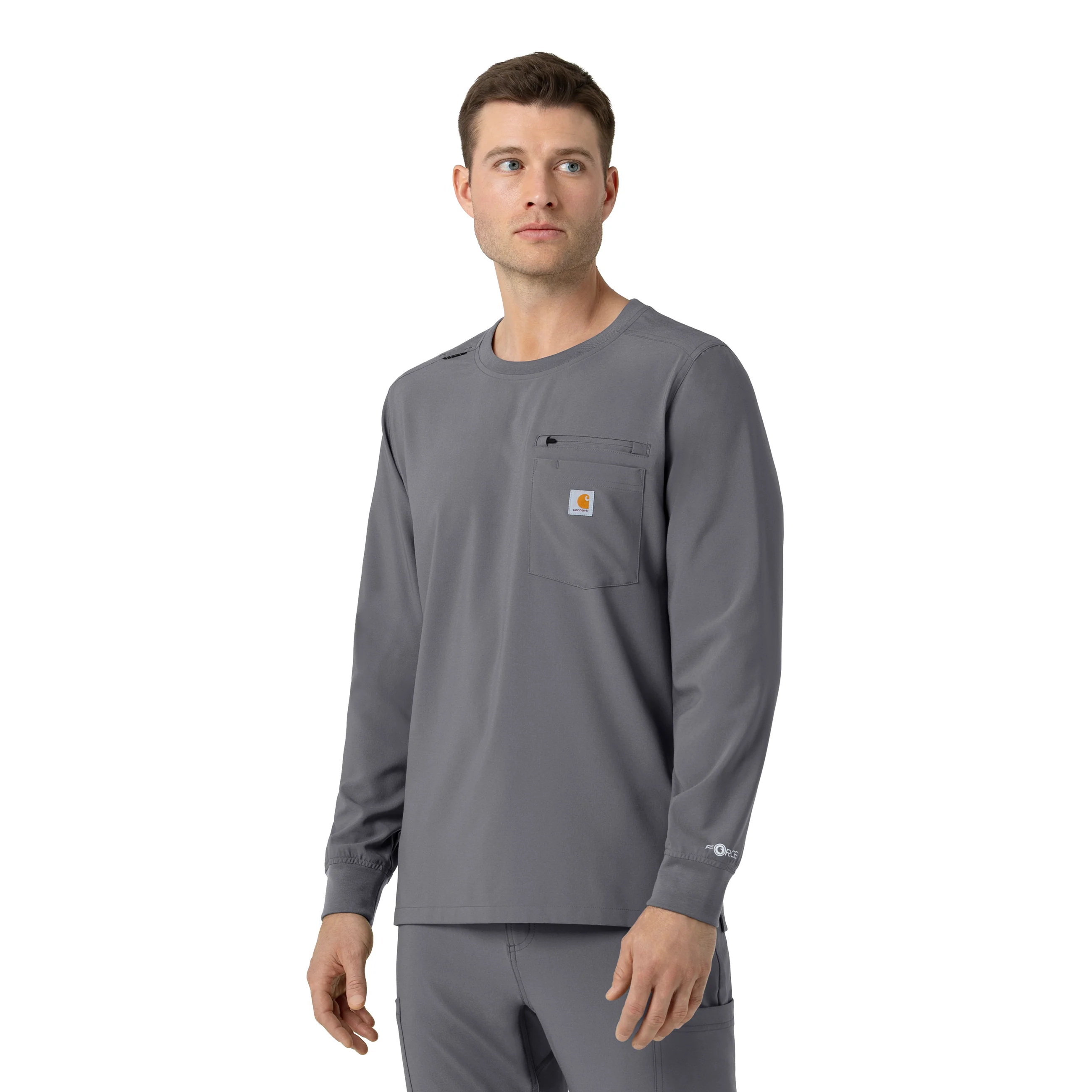 Carhartt Force Cross-Flex Men's Crew Neck Long Sleeve Scrub Top - Pewter - Image 4