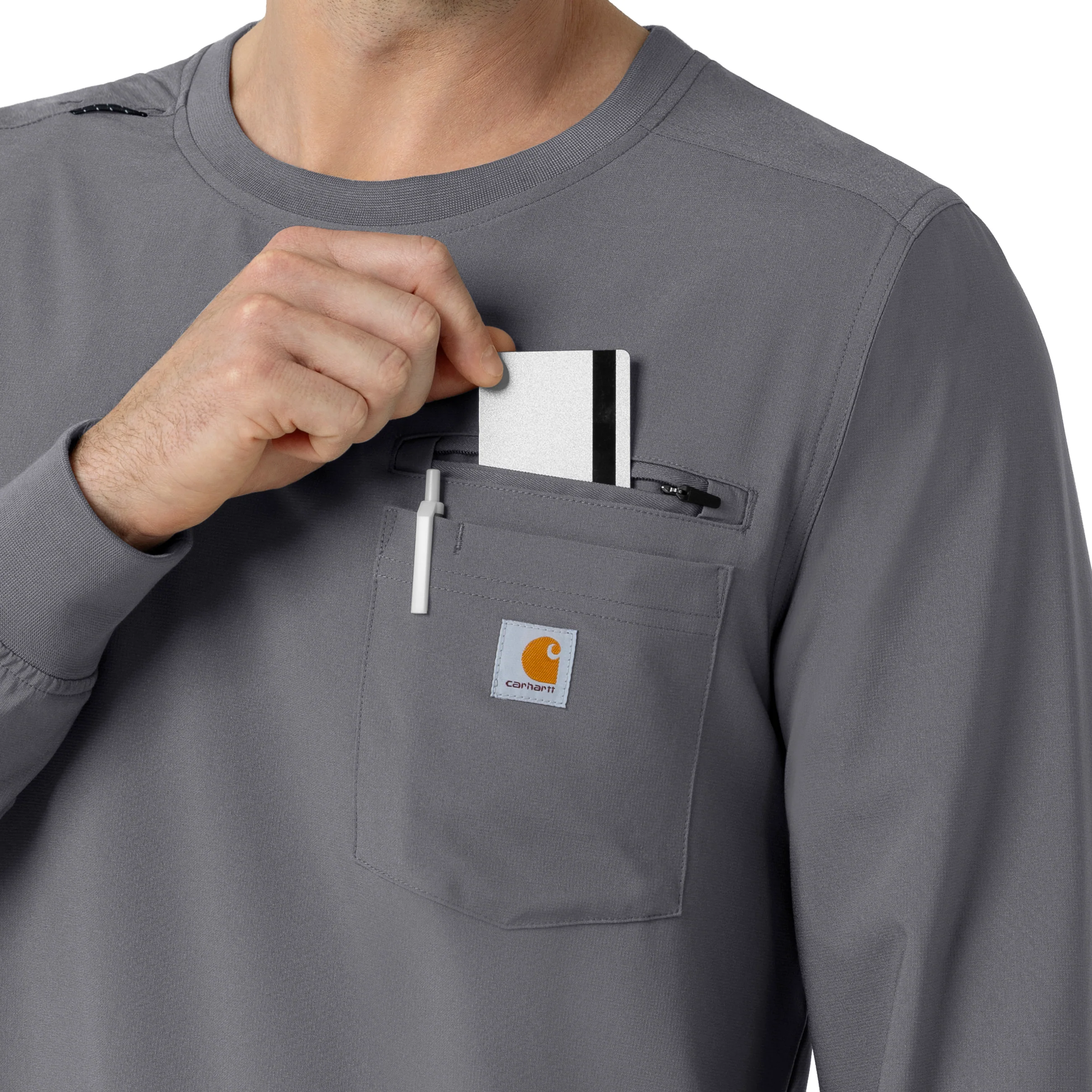 Carhartt Force Cross-Flex Men's Crew Neck Long Sleeve Scrub Top - Pewter - Image 6