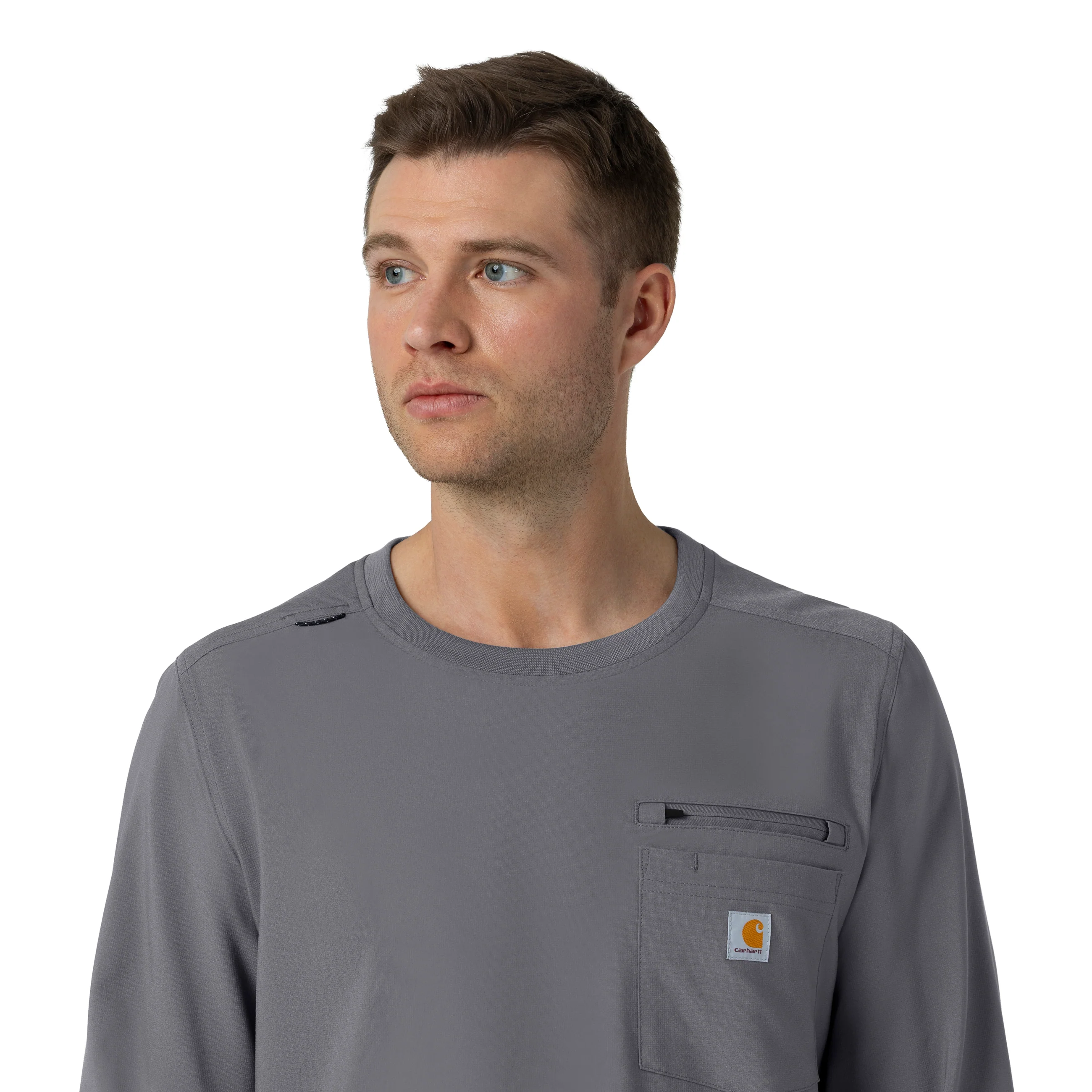 Carhartt Force Cross-Flex Men's Crew Neck Long Sleeve Scrub Top - Pewter - Image 8