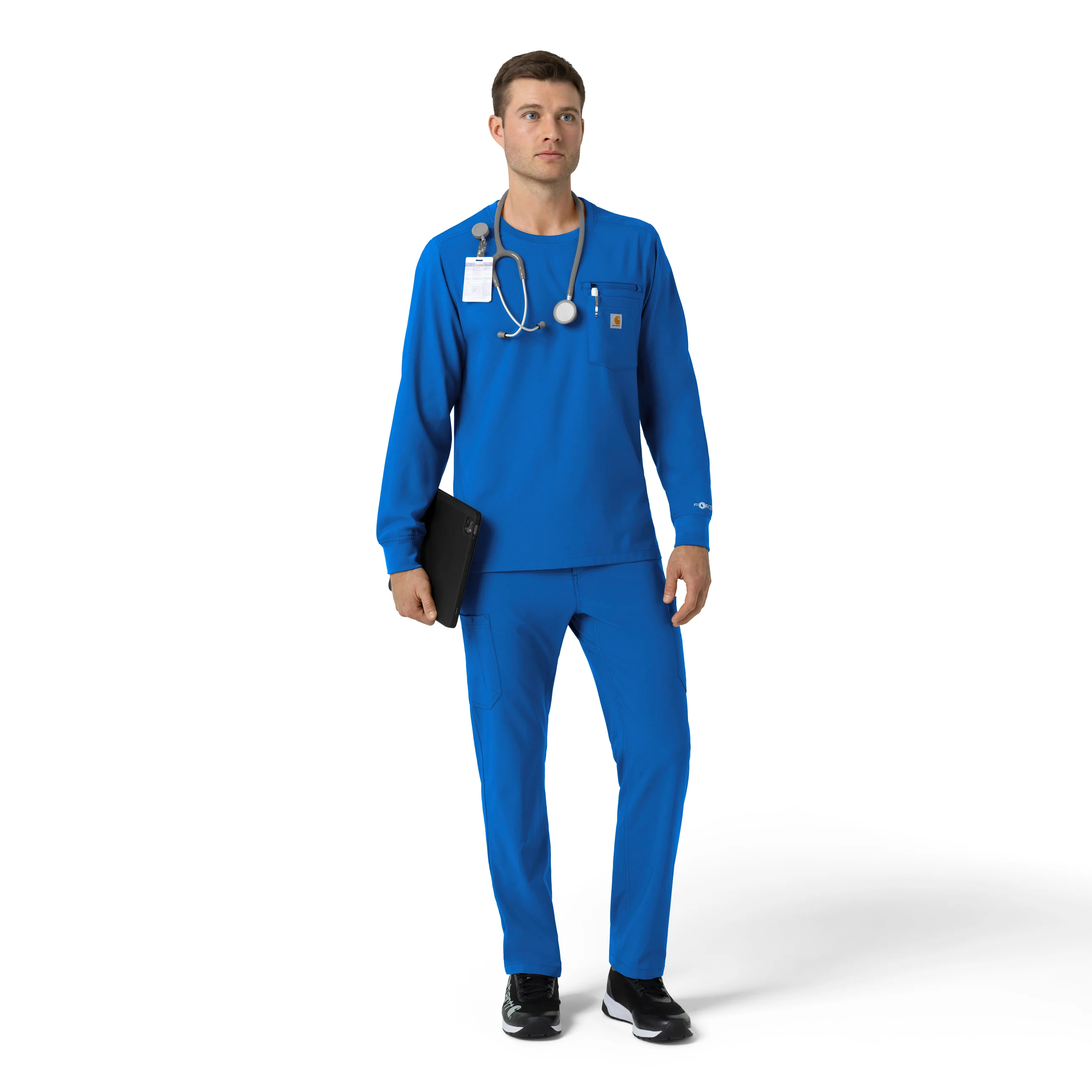 Carhartt Force Cross-Flex Men's Crew Neck Long Sleeve Scrub Top - Royal - Image 3