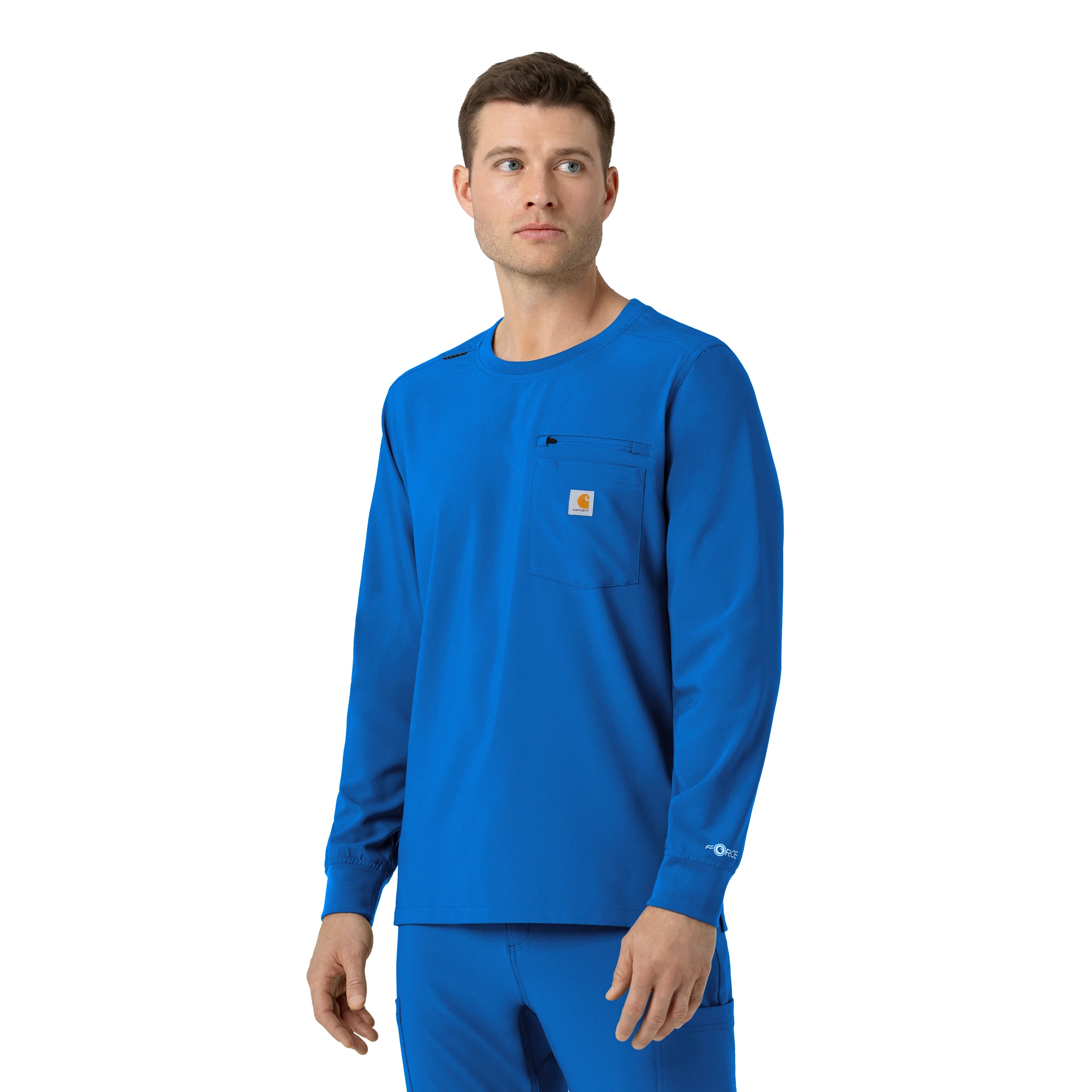 Carhartt Force Cross-Flex Men's Crew Neck Long Sleeve Scrub Top - Royal - Image 4