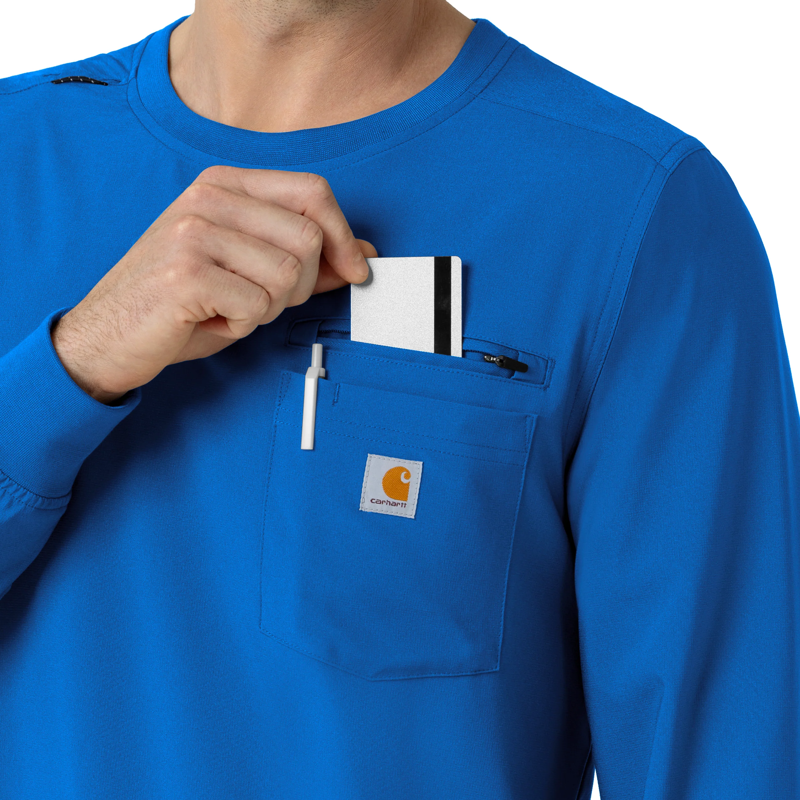 Carhartt Force Cross-Flex Men's Crew Neck Long Sleeve Scrub Top - Royal - Image 6