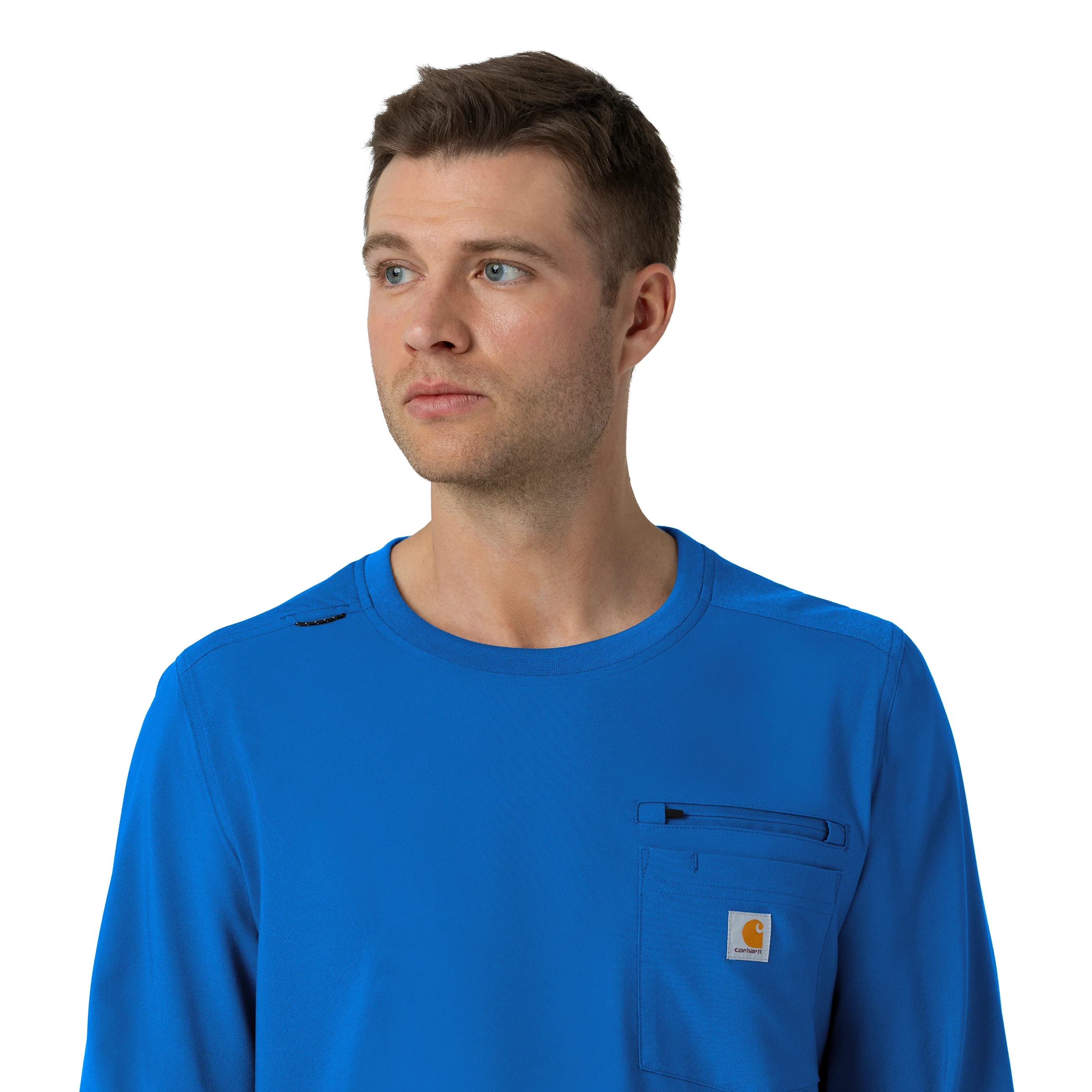 Carhartt Force Cross-Flex Men's Crew Neck Long Sleeve Scrub Top - Royal - Image 8