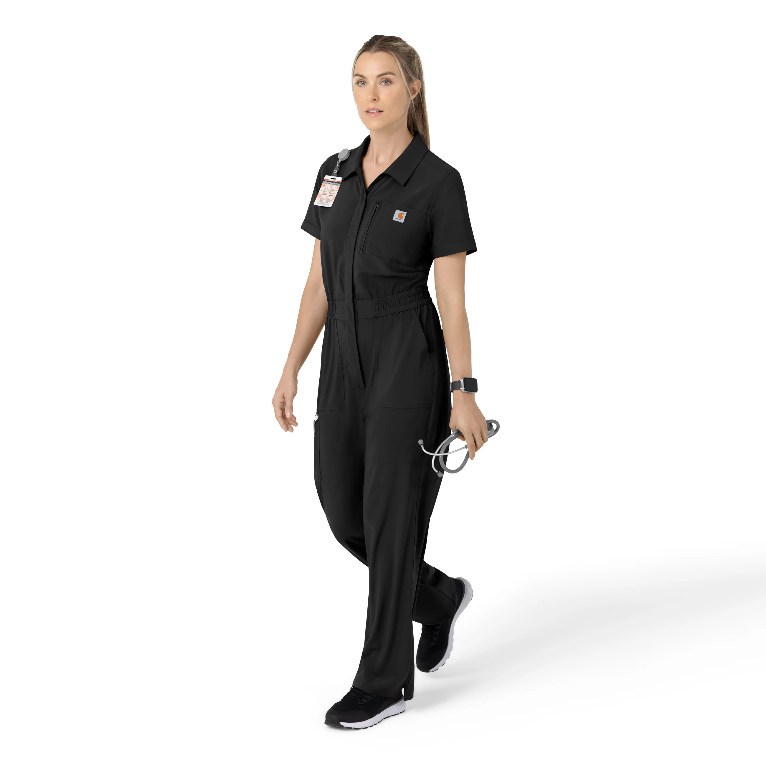 Carhartt Women’s Force Cross-Flex Short Sleeve Scrub Coverall - Black - Image 3