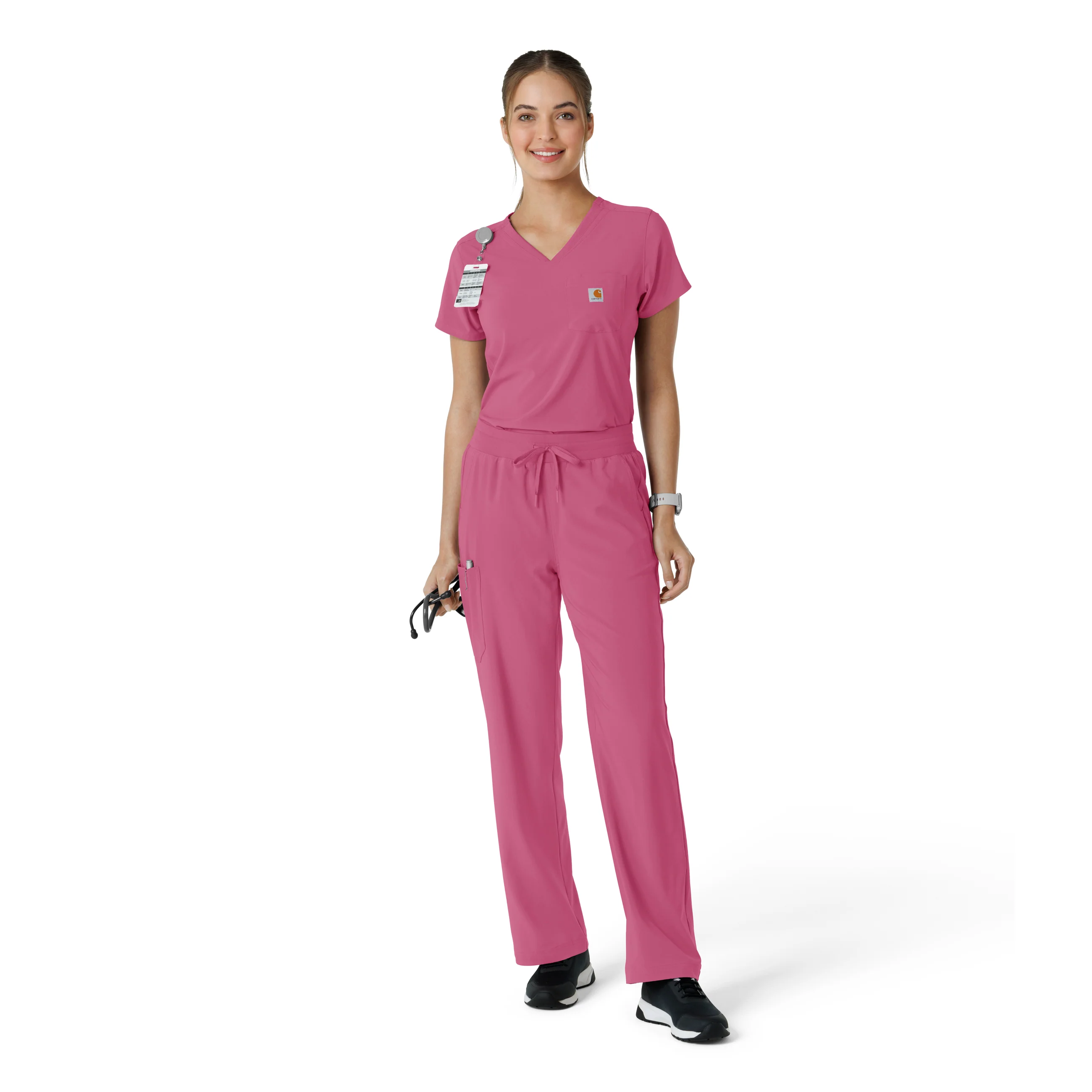 Carhartt Force Cross-Flex Women's Tuck-In Scrub Top - Electric Fuschia - Image 3