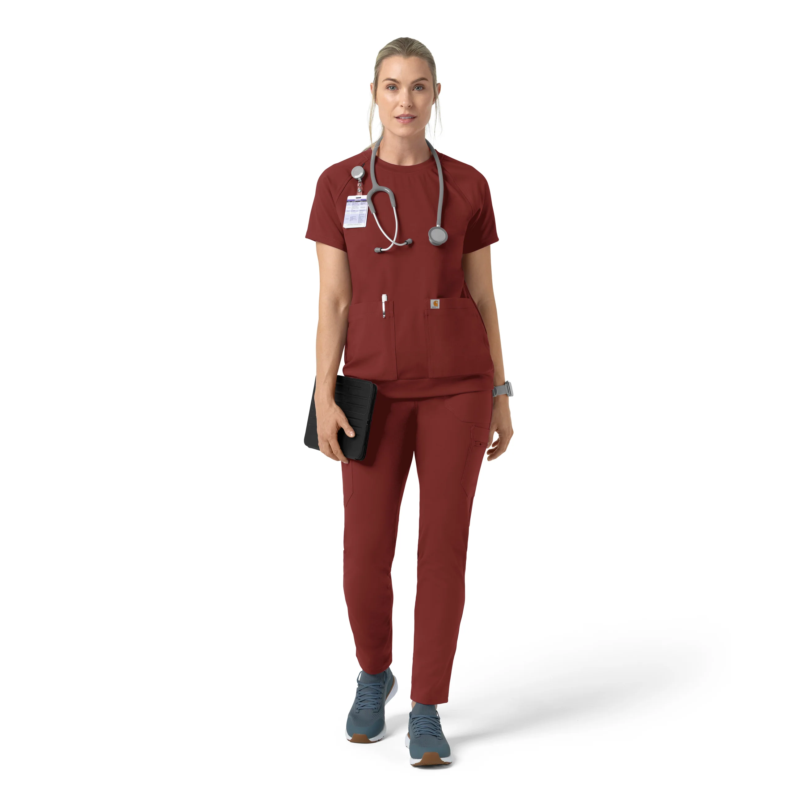 Carhartt Force Cross-Flex Knit Women's Crew Neck Scrub Top - Amber Terrain - Image 3